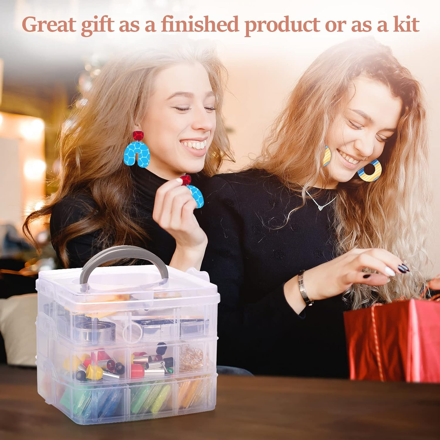 Caydo Polymer Clay Earring Making Kit with 3 Layer Storage Box, 30 Earring Cutters, 24 Colors, 8 Circle Cutters, Clay Tools and Earring Accessories for Clay Earrings Jewelry Making image number 5