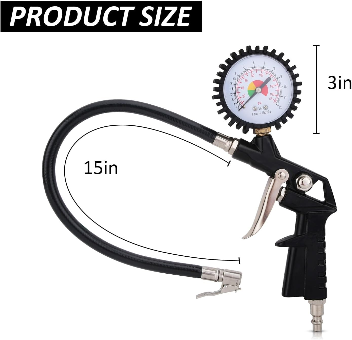 0-170PSI Tyre Inflator Dial Pressure Meter Gauge 12 BAR with Gauge for Car Van Tool Compressor image number 1
