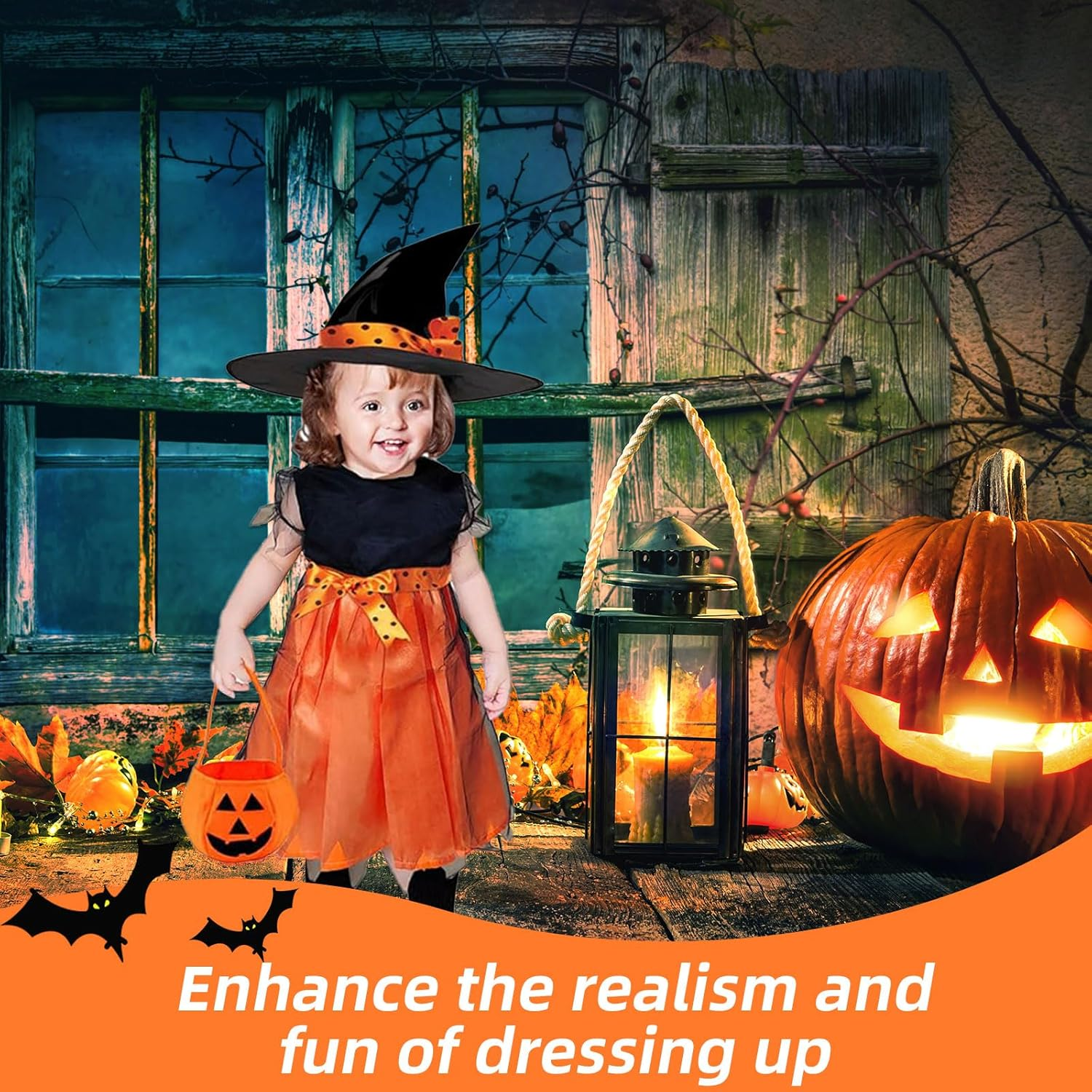 Halloween Witch Dress Children, Witch Costume Girls, Costume Witch Dress Girls with Hat for Halloween, Carnival, Cosplay Party (140) image number 3