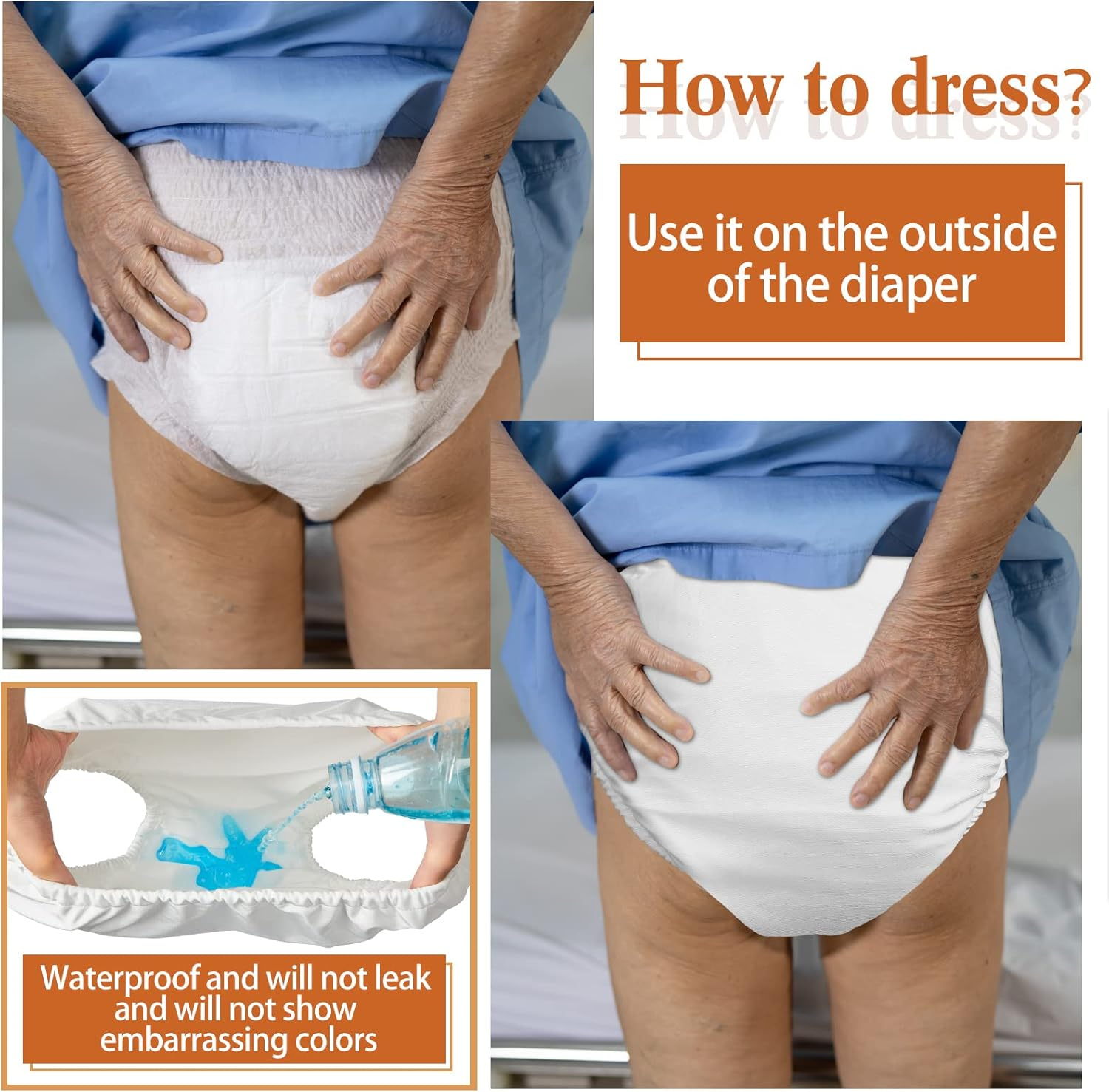 Swim Diapers for Adult Reusable Diaper for Pool Washable Leak Resistant Waterproof Adult Pull on Cover Pants for Men Women, White, Medium, Medium image number 1