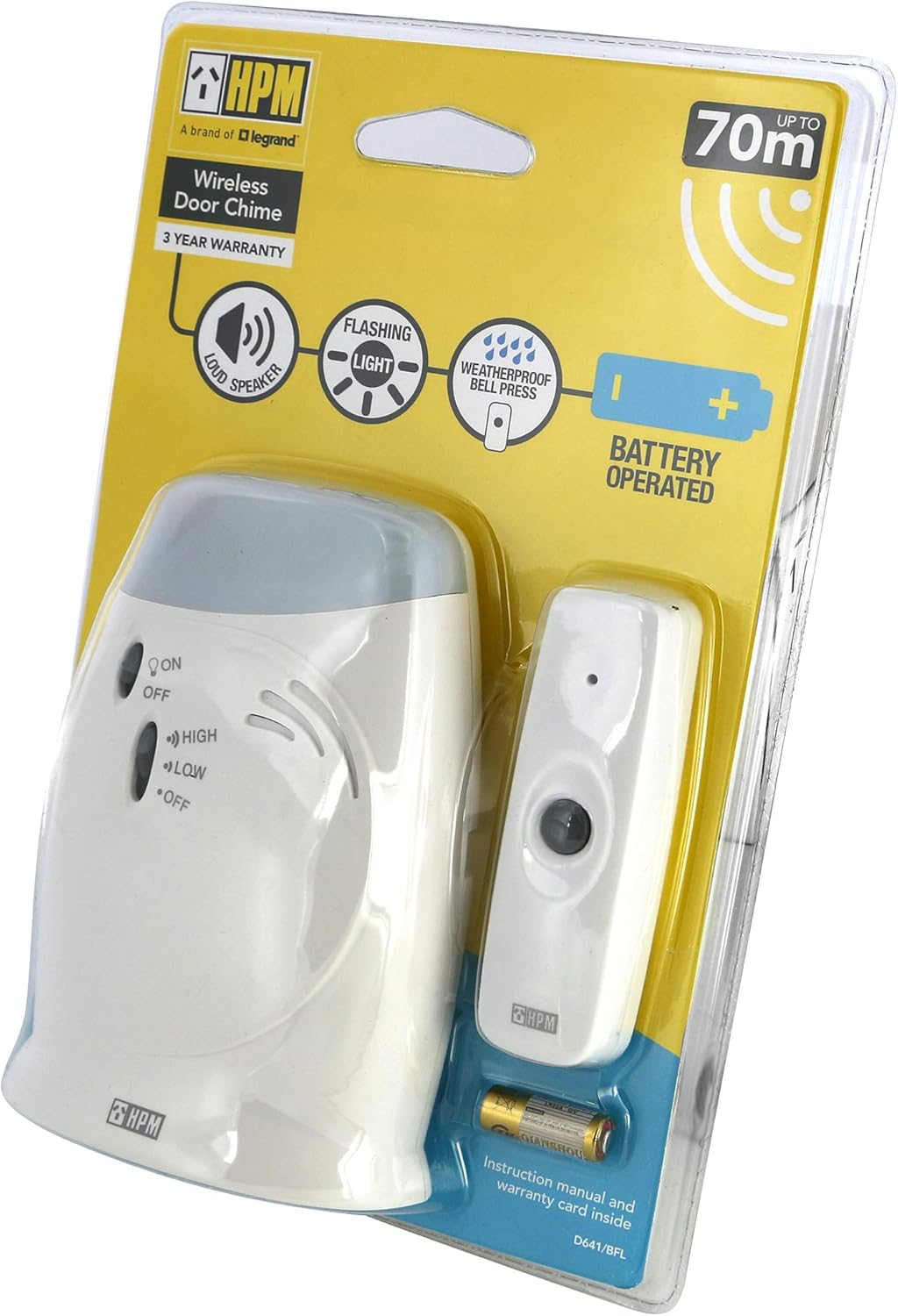 HPM D641 Series 70M Long Range Wireless Battery-Operated Door Chime