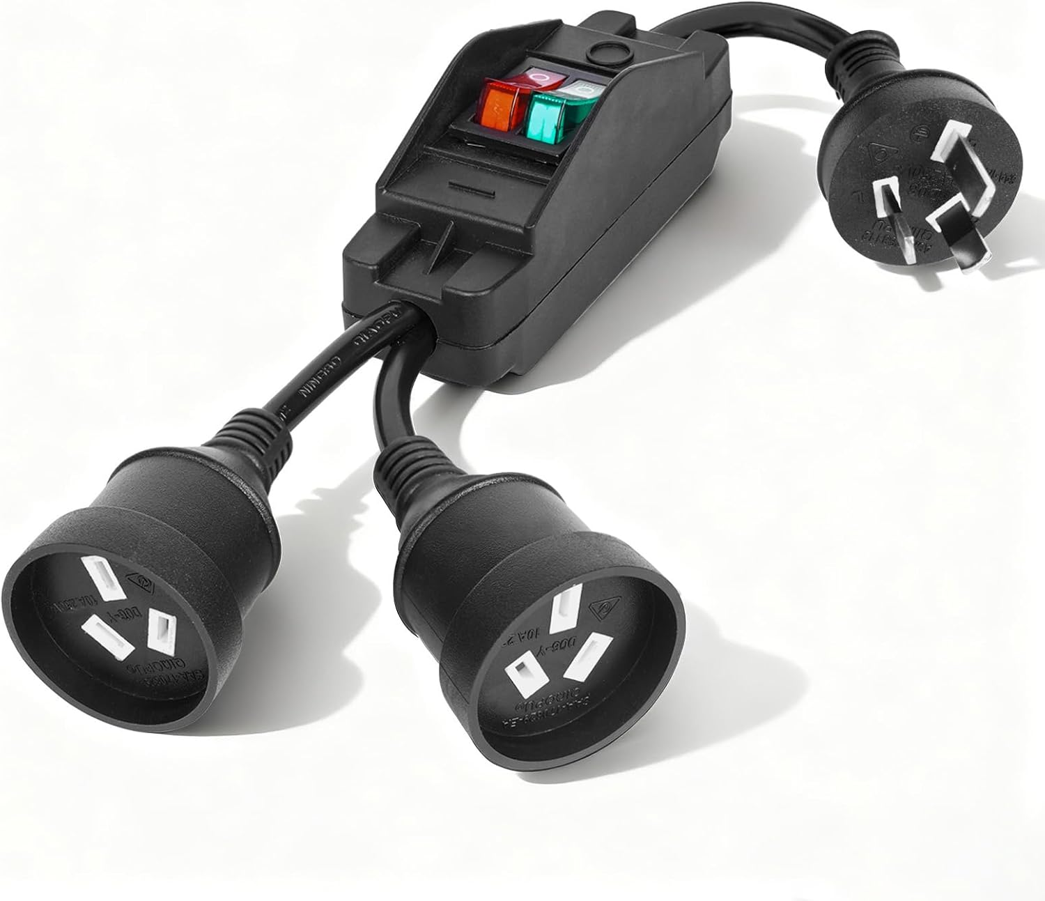 1-To-2 Power Extension Cord, 3 Prong Splitter with On/Off Switch, 34CM Short Extension Cord, Heavy Duty, 10A 2500W Max, AC110-250V image number 5