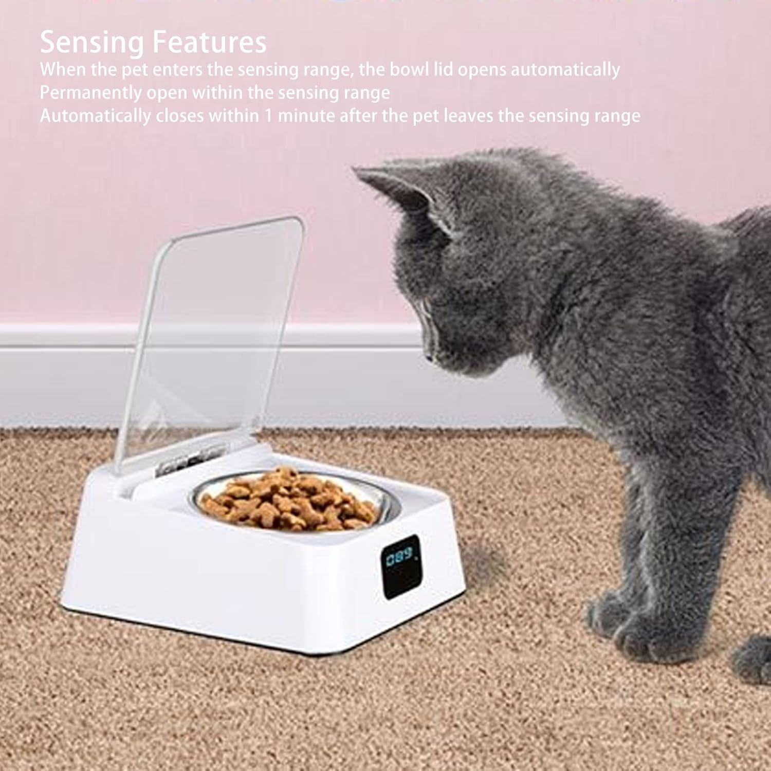 Automatic Cat Feeder Pet Smart Feeder Induction Lid Opening Rechargeable Dog Cat Feeding Bowl Cat Food Dispenser for Small Medium Pet 350Ml Pet Dry Food image number 2