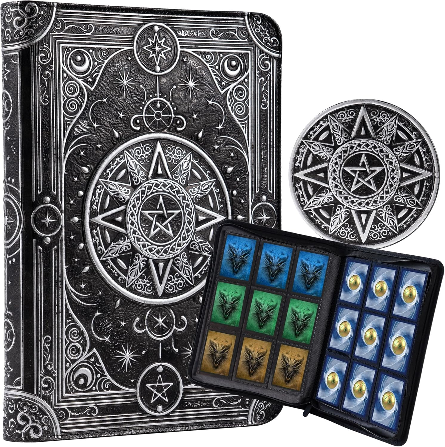 Star Mage Trading Card Binder - 9 Pocket Ringless TCG Binder - Premium Faux-Leather - 432 Side-Loading Pockets - Perfect Storage Holder for MTG, and Many TCG & Trading Card Collections (Blue Jewel)