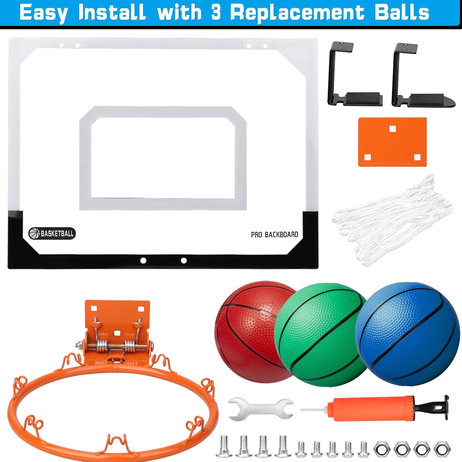 Mini Basketball Hoop Set for Kids Adults, over the Door Basketball Hoop with 4 Mini Replacement PVC Basketballs Gift Set image number 2