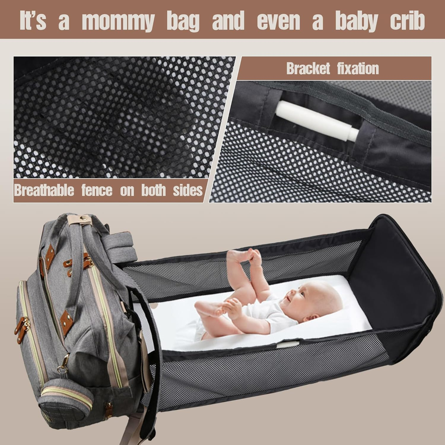 Baby Nappy Bag with Changing Station, Multifunctional Waterproof Diaper Bag, Large Baby Bag - Stylish Travel Baby Backpack for Mom and Dad