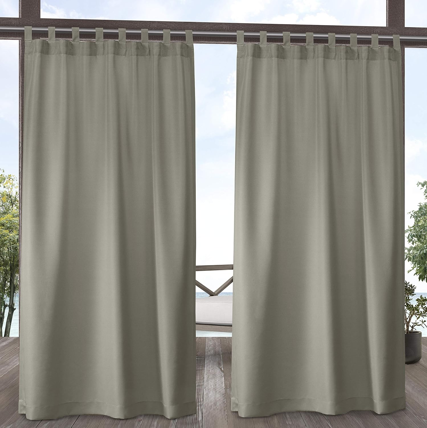 Exclusive Home Curtains In-Out Solid VT Cabana Tab Top Curtain Panel Pair, 54X108, Taupe, 2 Set image number 4