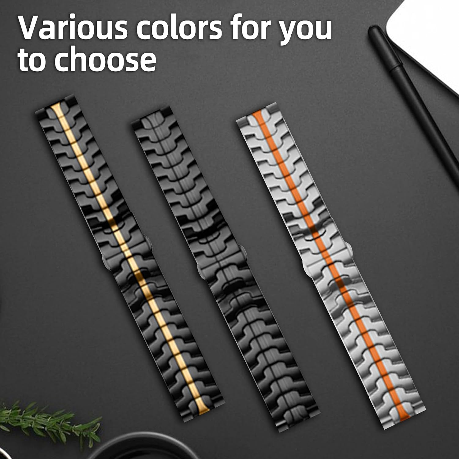 Hinzann 22Mm Strap for Amazfit T-Rex 3 Pro 48Mm/Balance 2/Balance/Bip 6/Bip 5/5 Unity, Metal Stainless Steel Band for Amazfit Cheetah/Cheetah Pro/Gtr 4/GTR 3 Pro/Gtr 3/GTR 2E/Gtr 2 - Black Gold