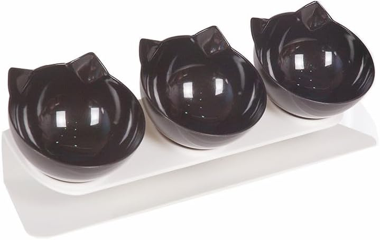 3Pcs Non-Slip Cat Bowl Holder, Liftable and Safe Pet Food or Water Bowls for Rabbits Indoor Puppies 41 * 14 * 14Cm Concepts 15&deg; (Black+White+Transparent)
