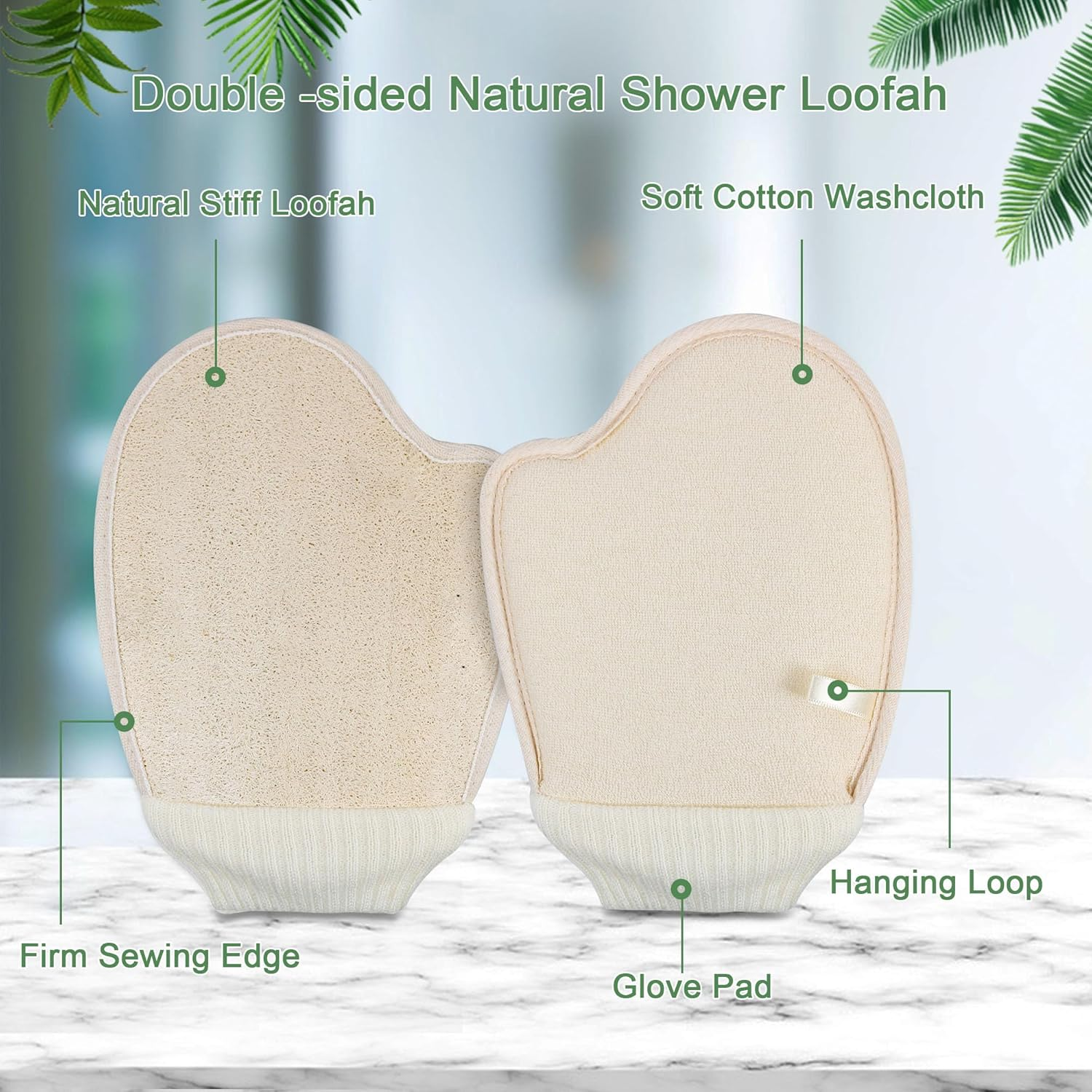 Natural Loofah Exfoliating Body Scrubber, Bath Loofa Scrub Exfoliator Mitten Glove Shower Luffa Sponge Pad for Men Women Elderly (1 Pcs, Double-Sided) image number 2