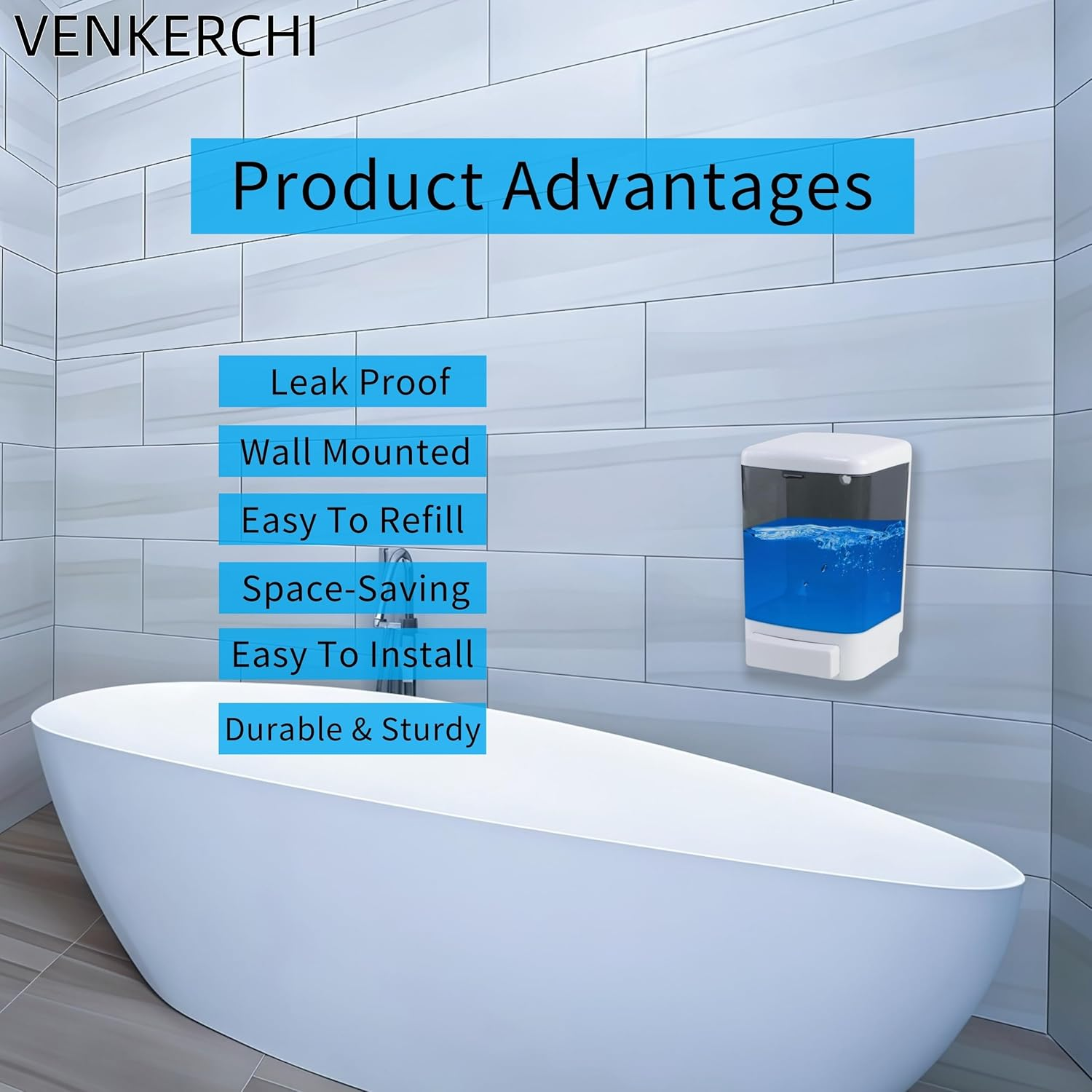 Manual Soap Dispenser Kitchen Bathroom Hand Wall Mounted Dispensers Commercial for Liquid Containers Shampoo Gel Chamber Plastic - 1000Ml(33.8 Oz) image number 1