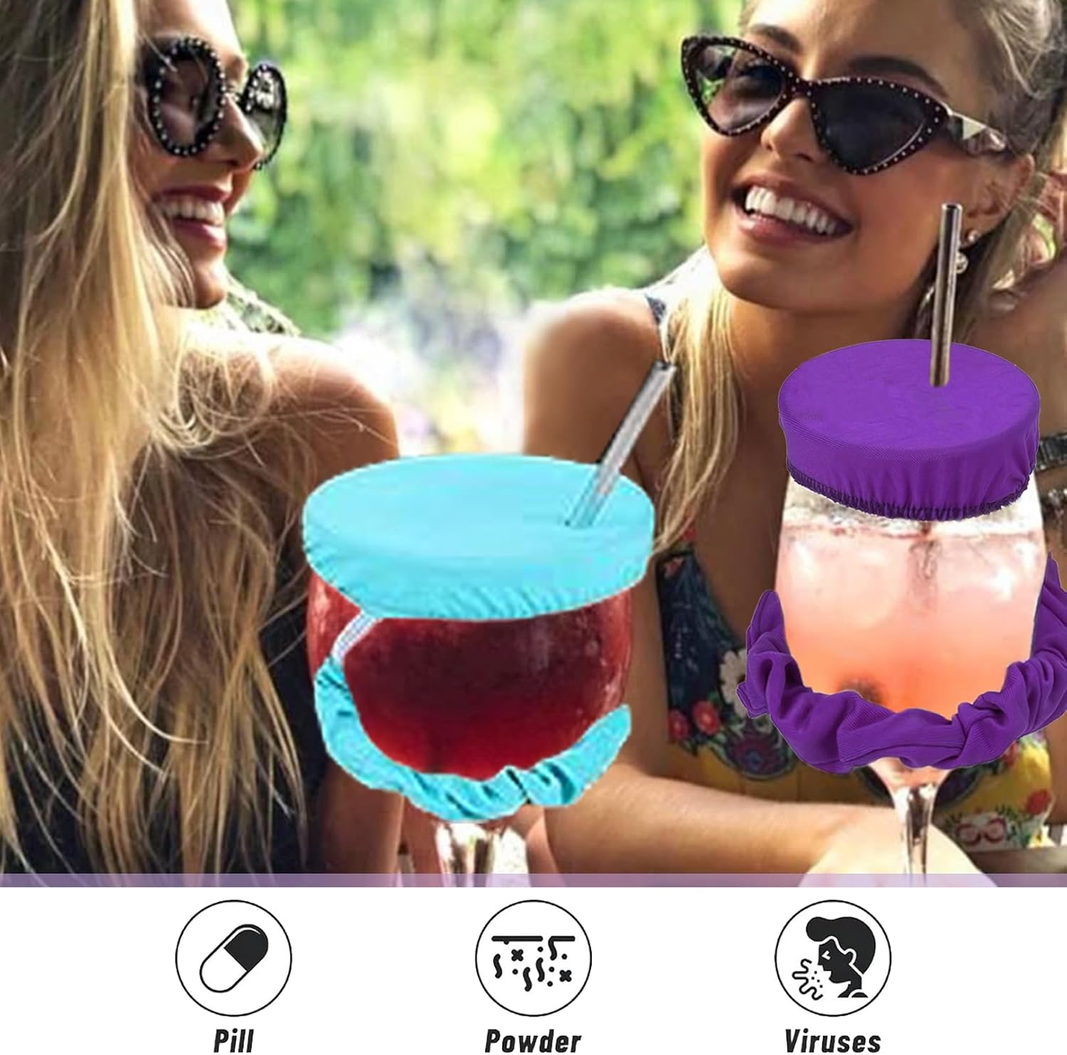 Pack of 3 Ko Drop Protection Bracelet, Drink Protection Lid, Cap Scrunchie Hair Band, Drink Cover, Hair Scrunchie, Reusable Drink Lid, Night Cap, Ideal for Bars and Parties image number 2