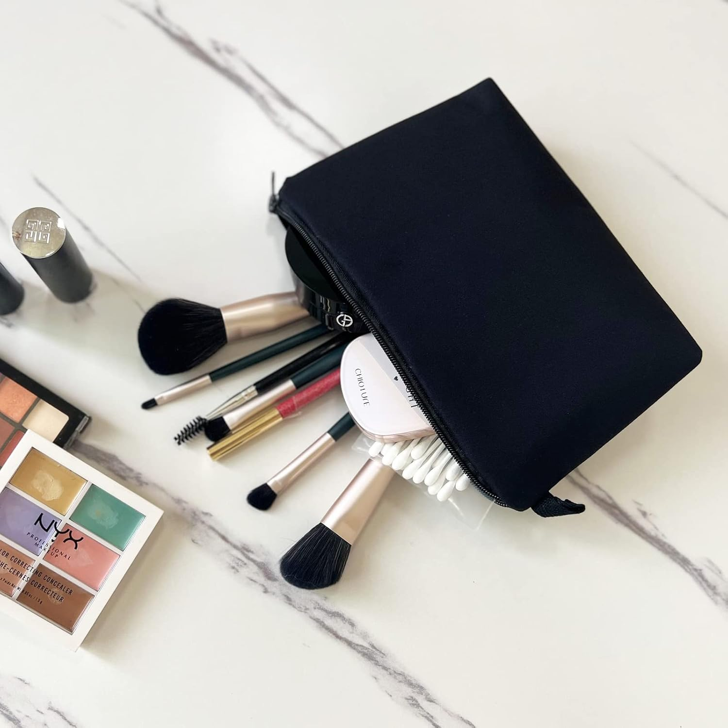 FUMAFI Lazy Makeup Bag Travel Cosmetic Organizer, Black, Simplicity image number 3