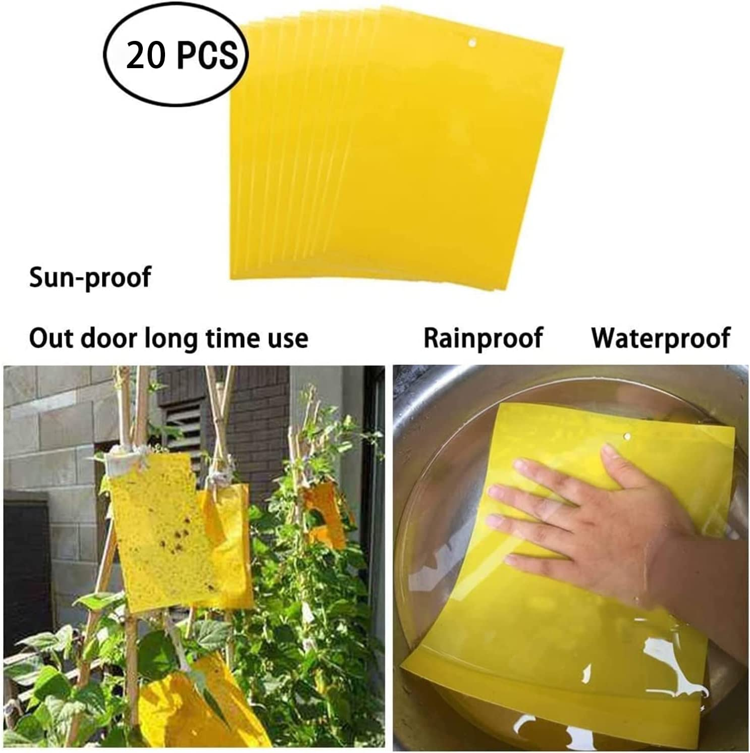 20 Pack Dual-Sided Yellow Sticky Traps for Capturing Flying Plant Insects like Fungus Gnats, Flying Aphid, Whiteflies, Leaf Miners, Other Flying Plant Insects image number 1