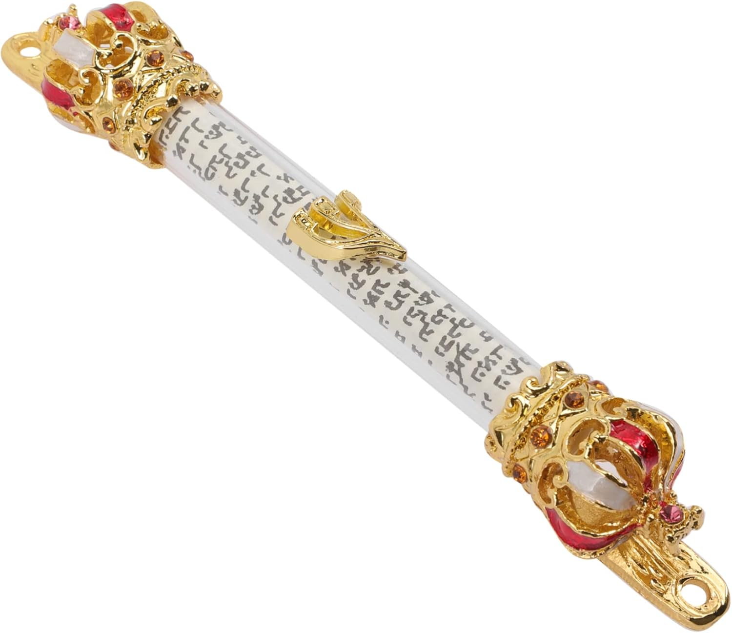 Religious Metal Mezuzah Door Memorial Scroll with Red Crown Design Jewish Hanukkah Home Decor Loss of Mother