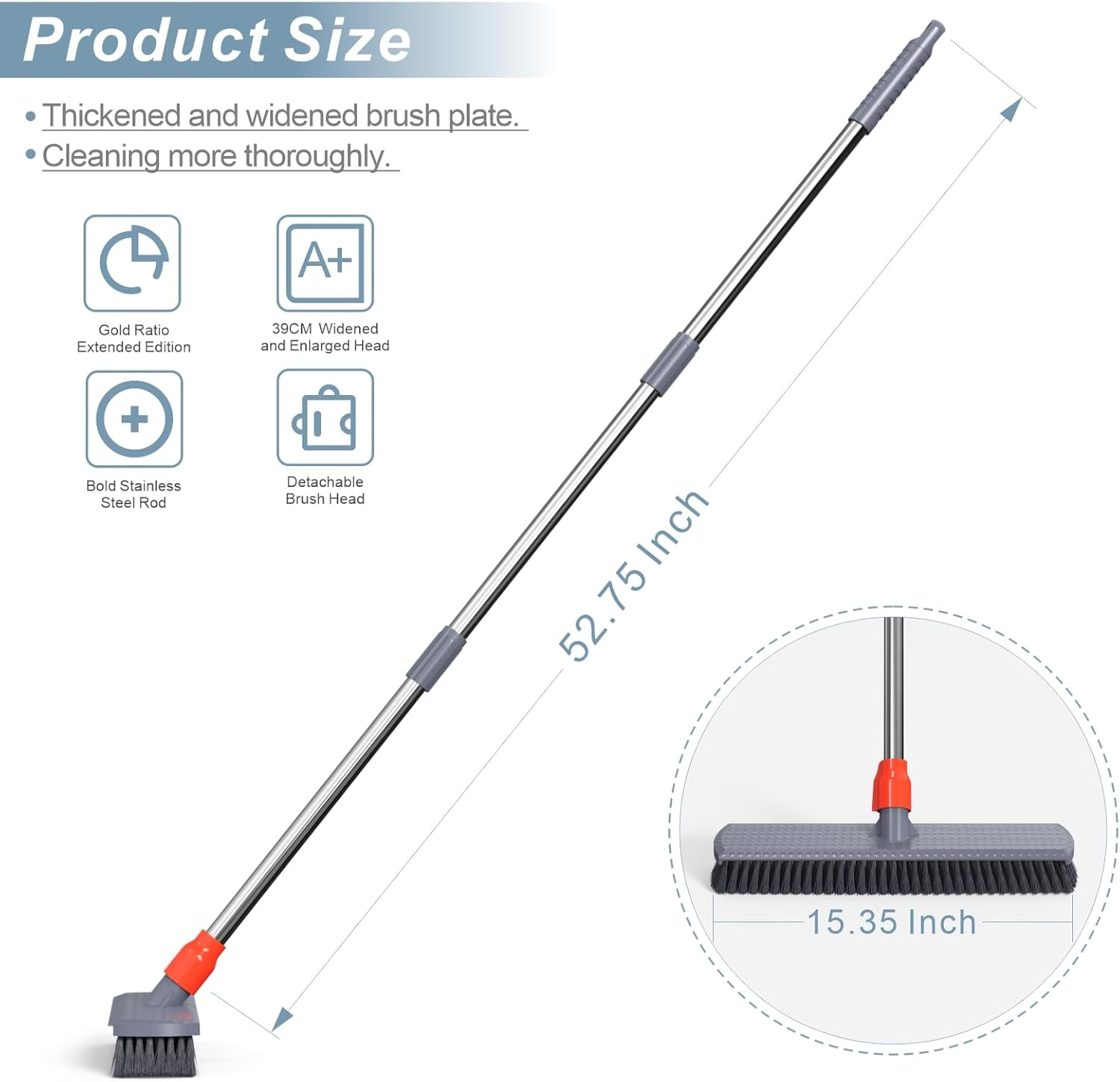 Push Broom, Tub Floor Tile Broom Brush, Lightweight Design for Cleaning Bathroom, Patio, Kitchen, Indoor Outdoor Cleaning Brush image number 6