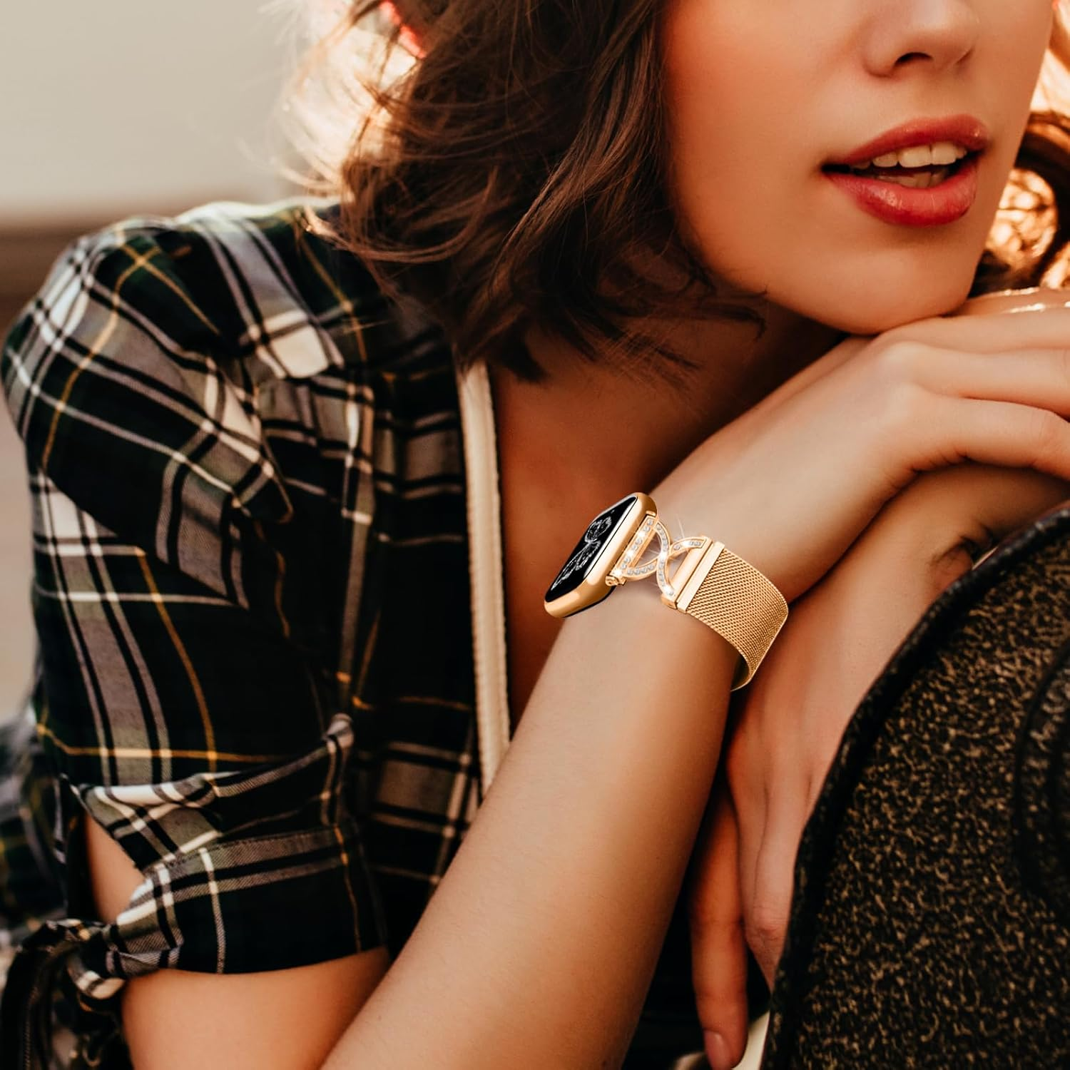 HAYONLIY X-Shape Diamond Metal Band Compatible with Fitbit Versa 4/Fitbit Versa 3/Fitbit Sense 2/Fitbit Sense,Stainless Steel Magnetic Mesh Adjustable Strap for Women