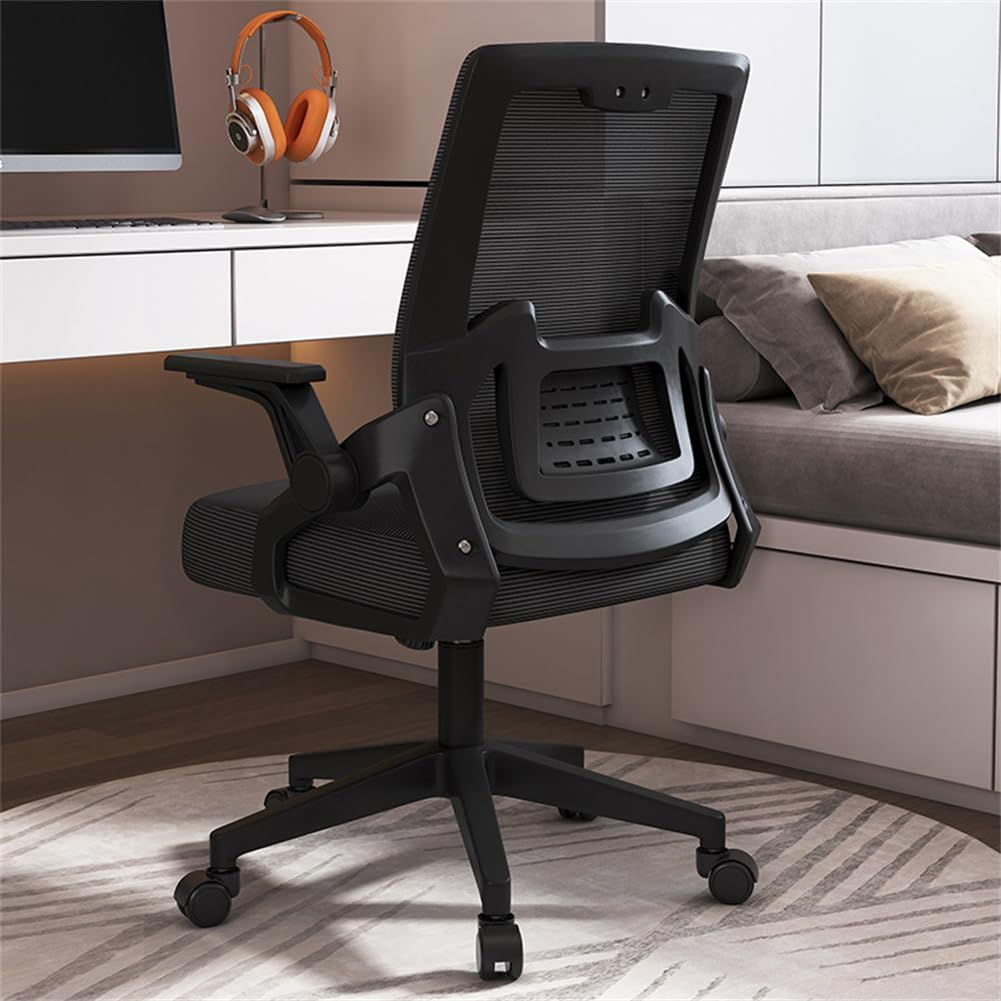 Ergonomic Office Chair, Comfy Swivel Mesh Chair Movable Cushion Lumbar Support Adjustable Armrests & Height Adjustment Desk Chair (Black) image number 4