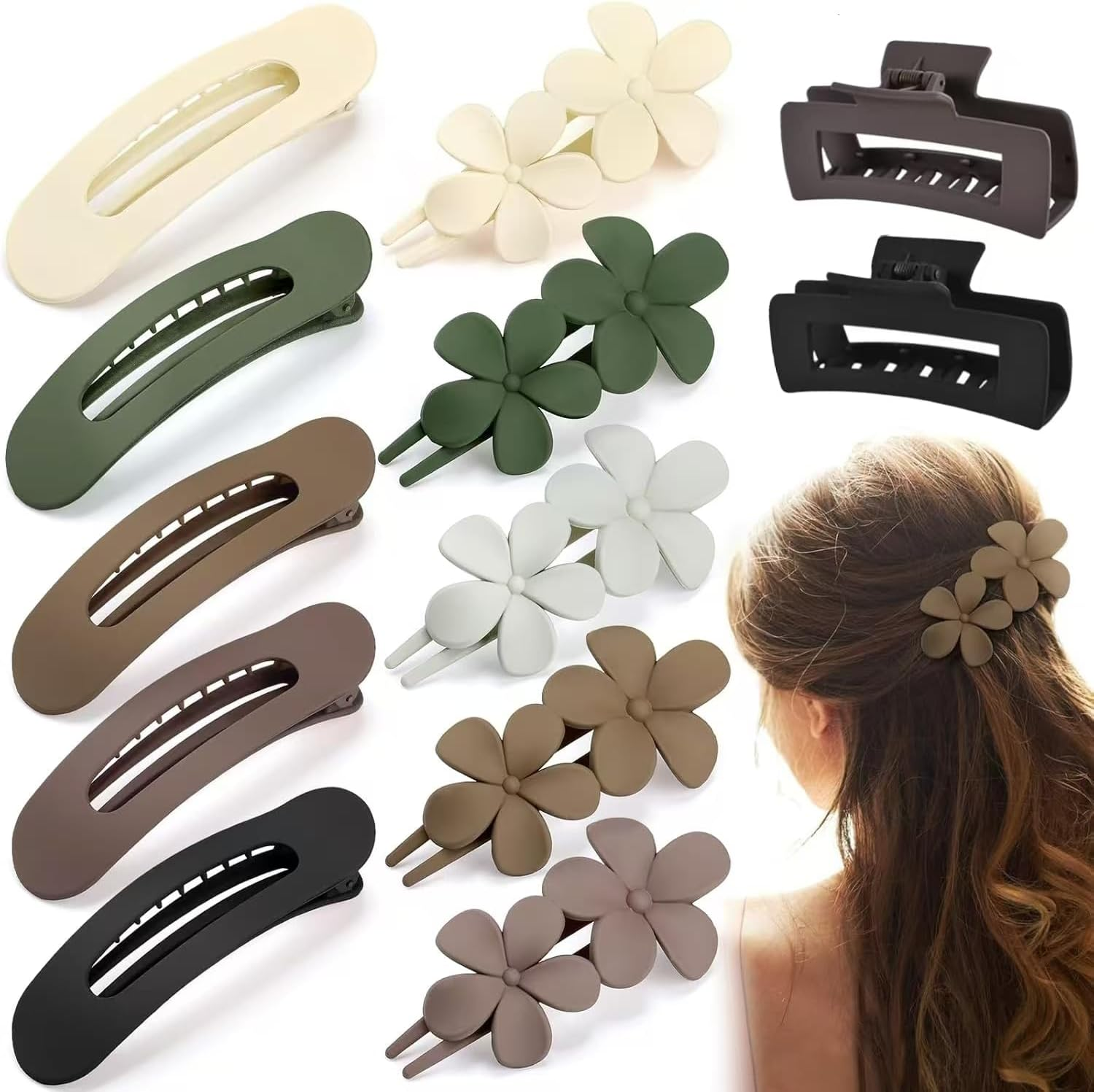 Big Flat Hair Clip Female Crocodile Claw Thick Duckbill French Matte Girl Barrette Accessories 12 Suitable for Thick and Thin Hair Girl Wedding Party Christmas Party Hair Barrettes image number 1