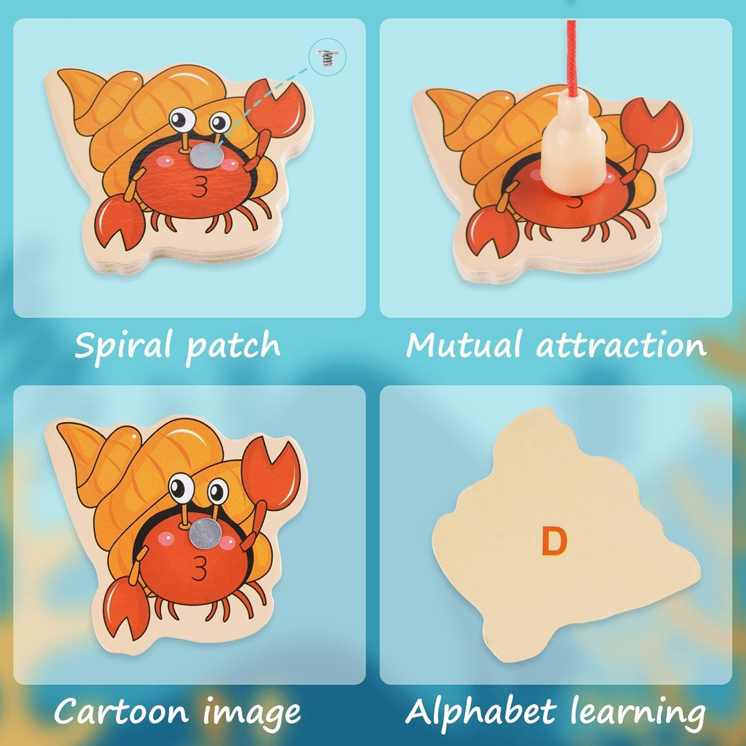 44 Pieces Magnetic Fishing Game for Kids Wooden Magnet Fishing Game Wooden Magnetic Toys for Kindergarten Preschool Girl Boy image number 1