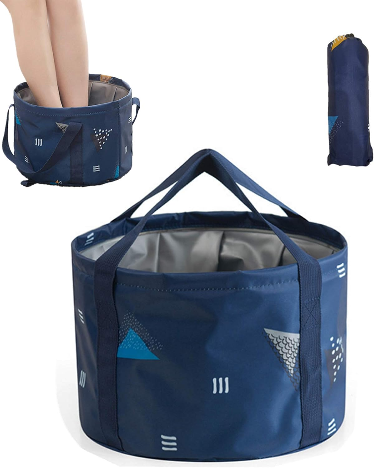 Collapsible Foot Spa Basin Water Bucket, Portable Travel Camping Foot Bath Tub for Soaking Feet (24L (811 Ounce), Dark Blue with Pumice Stone)