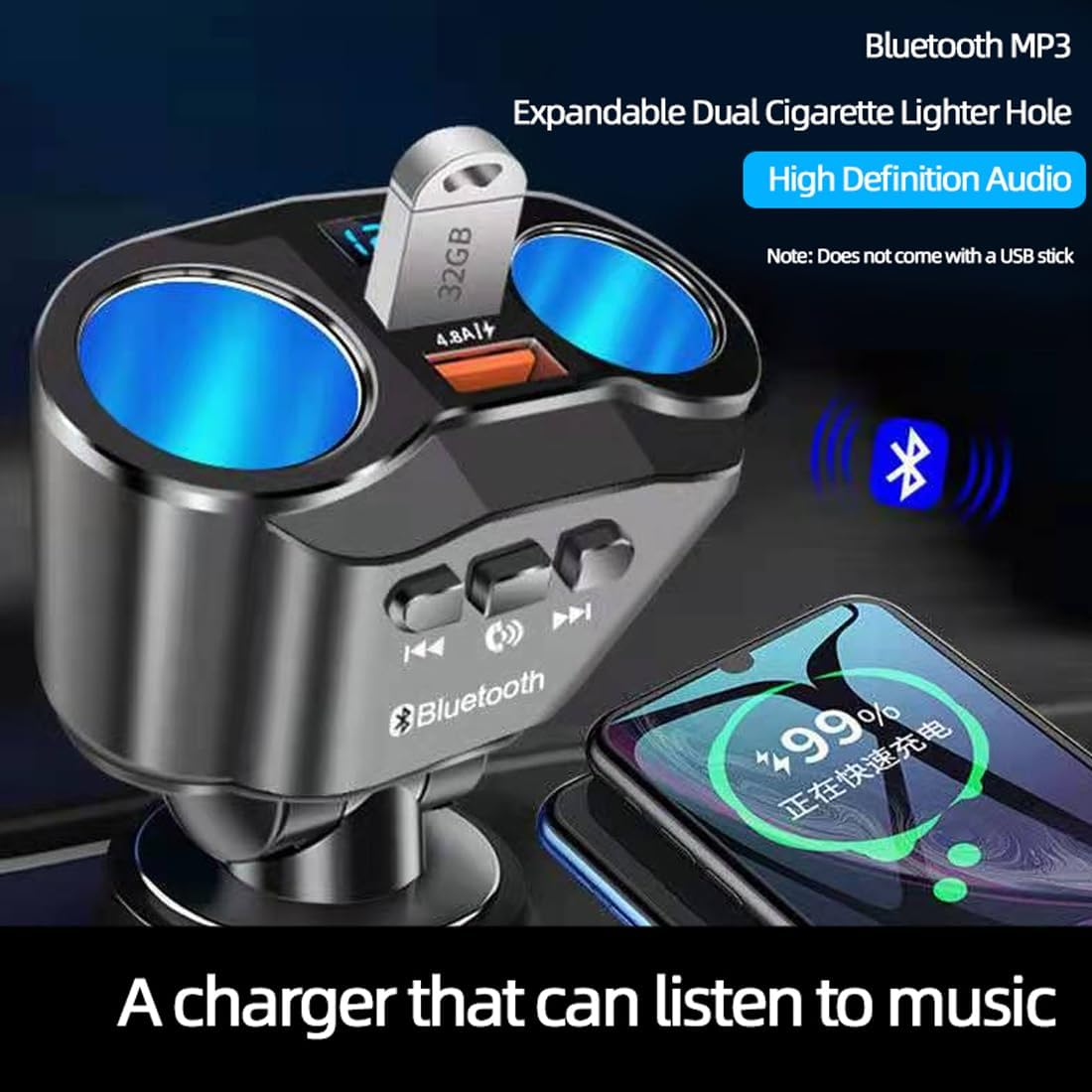 Polarlander FM Transmitter Modulator Bluetooth Handfree Car MP3 Player Radio Adapter Dual USB Cigarette Lighter for Cellphone Tablet image number 2