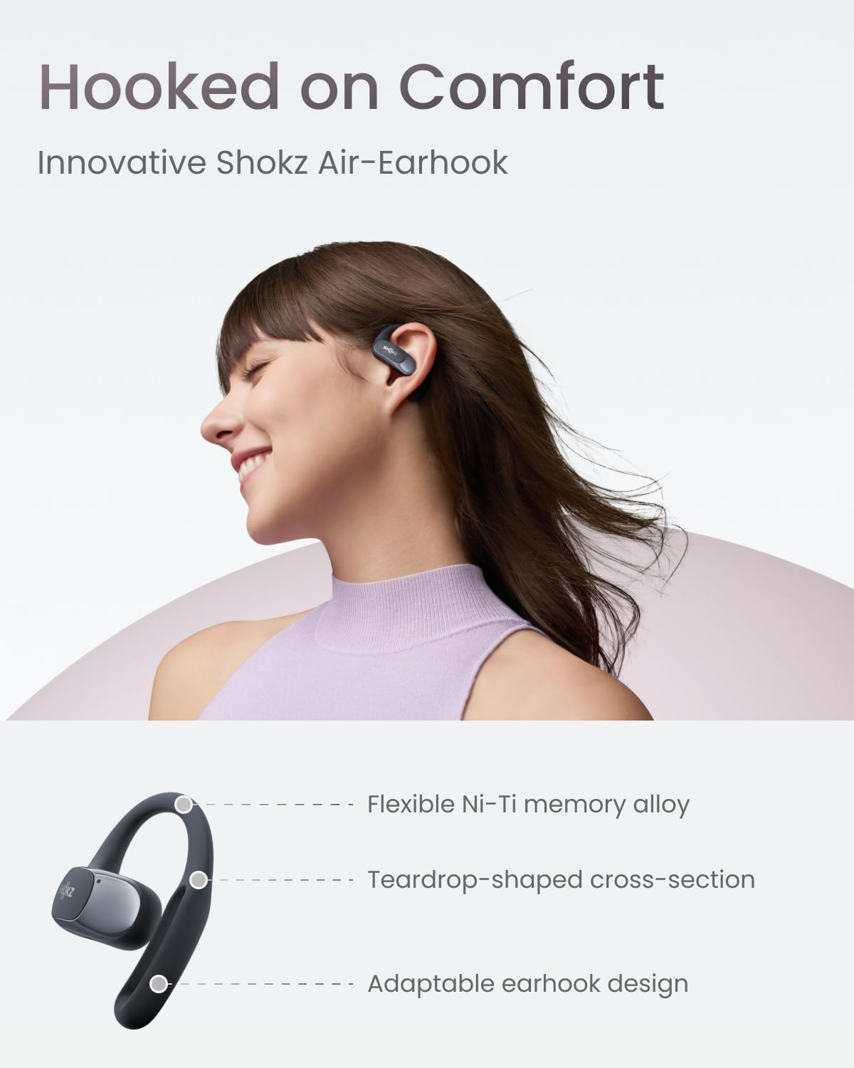 SHOKZ Openfit Air Open-Ear Headphones, True Wireless Bluetooth Earphones with Microphone, Earbuds with Air Earhook, Fast Charging, 28H Playtime, IP54 Waterproof for Workout - Black image number 2