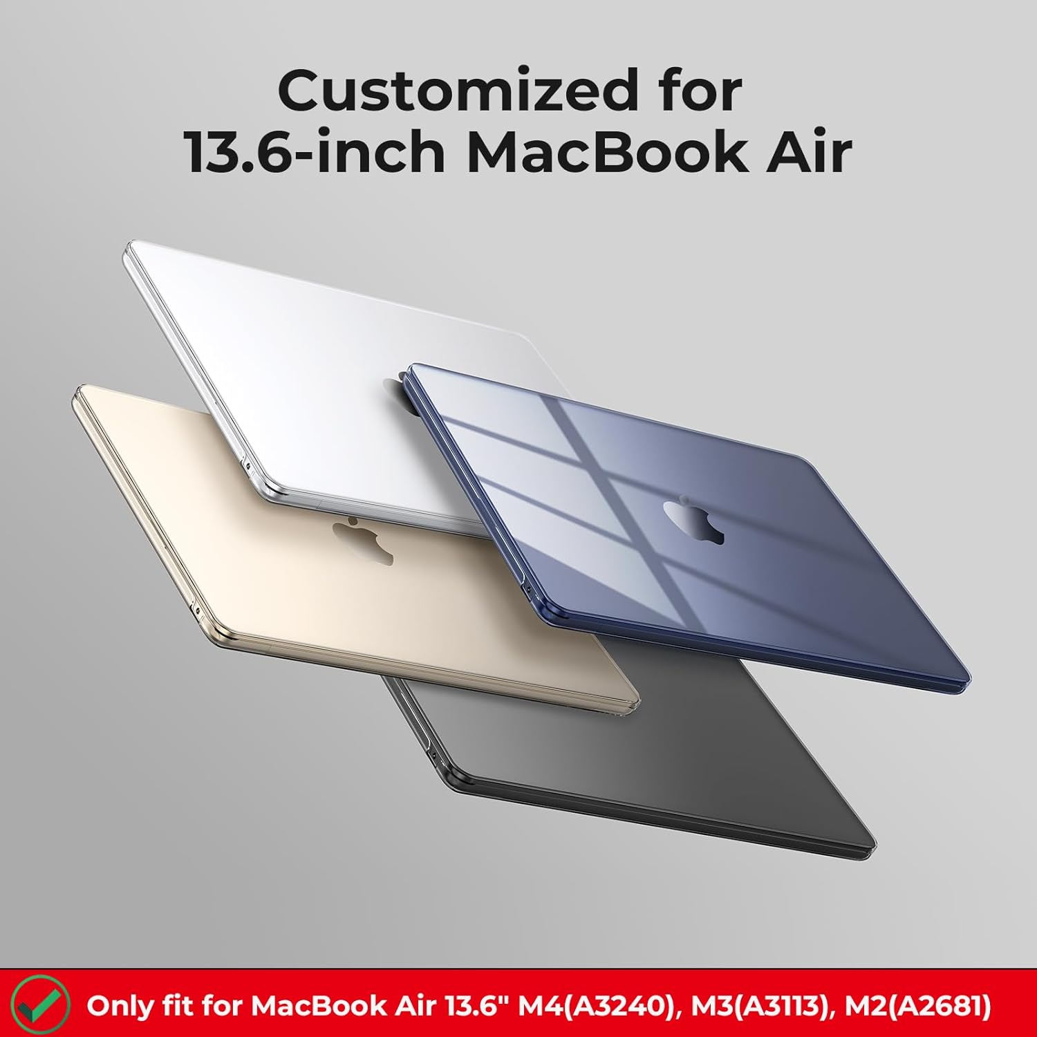 Eoocoo Compatible with Macbook Air 13 Inch Case 2025-2022 M4 A3240 M3 A3113 M2 A2681, Clear Air 13.6" Laptop Hard Shell Case + Keyboard Skin Cover + Screen Protector, Crystal Clear