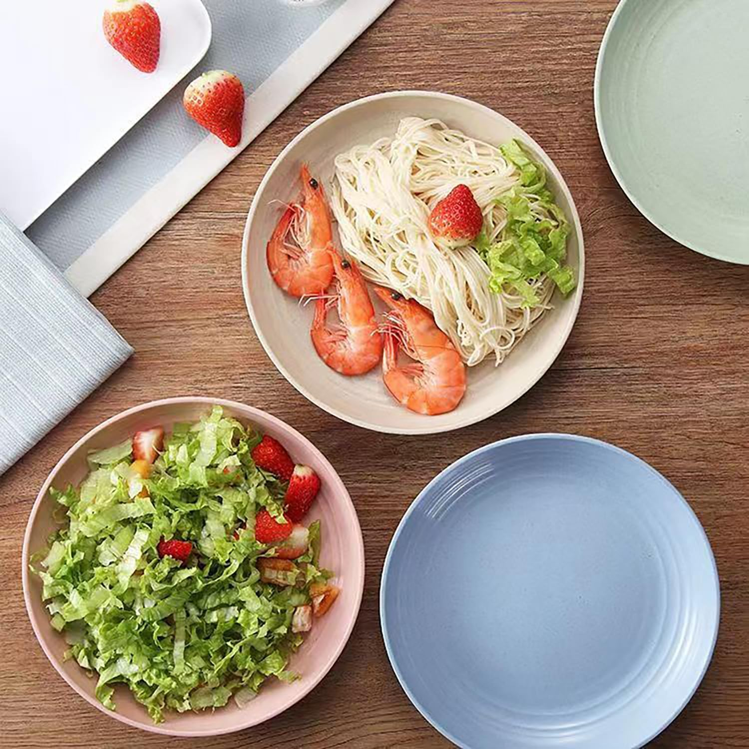 32 Pcs Wheat Straw Dinner Set for 4, Unbreakable Dinnerware Sets, Reusable Plates and Bowls Sets, Lightweight, Microwave & Dishwasher Safe, Eco Friendly, Perfect for Camping, Picnic【Size Upgrade】 image number 5