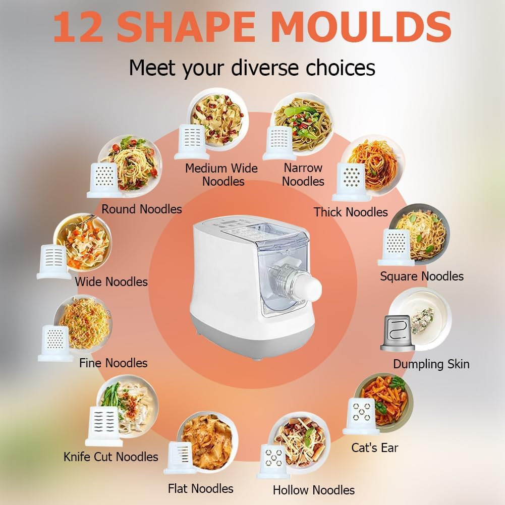 Xoxomeg Electric Pasta Maker, 260W Household Electric Automatic Noodle Maker with 12 Noodle Moulds, 2 in 1 Kneading and Making Noodles Machine image number 1