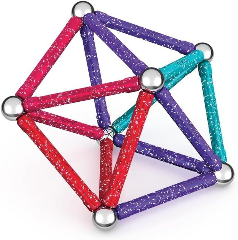 Geomag, Recycled Glitter, Magnetic Constructions with Glitter Effect, Colorful and Glittery Magnetic Bars, 60-Piece Pack, 100% Recycled Plastic, White image number 1