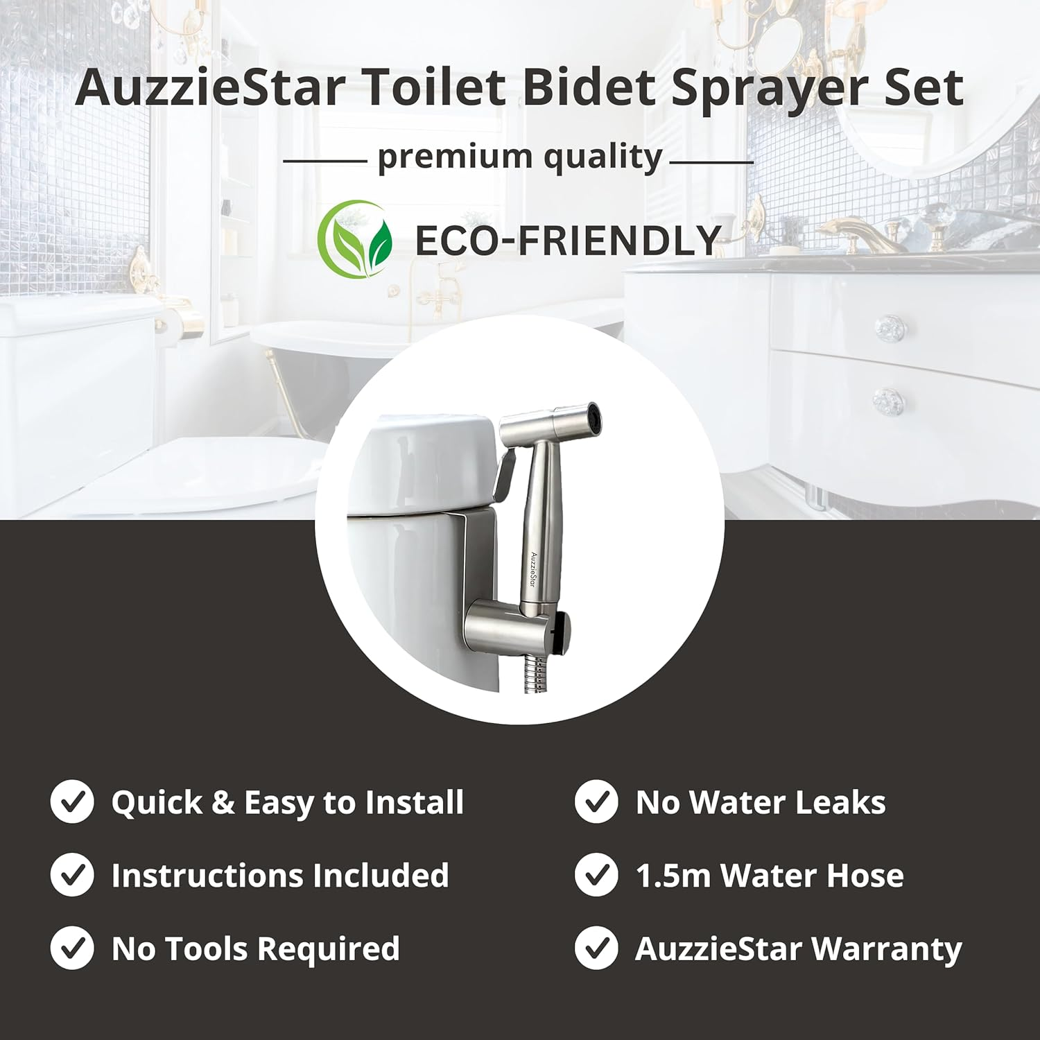 Toilet Bidet Spray Set (Pack of 2) - Auzziestar Premium Stainless Steel Bidet Toilet Spray with 150Cm Leakproof Hose for Personal Hygiene, 100% Fit for All Australian Toilets image number 3