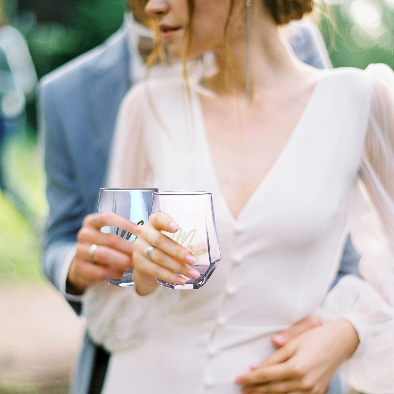 Mr and Mrs Couple Glasses,Wine Glass Mugs Set,Wedding Mugs for Bride and Groom,Wine Glasses Gifts for Couple Anniversary,Gifts for Women,Bridal Shower,Engagement,His & Hers,Christmas Valentines Day image number 2