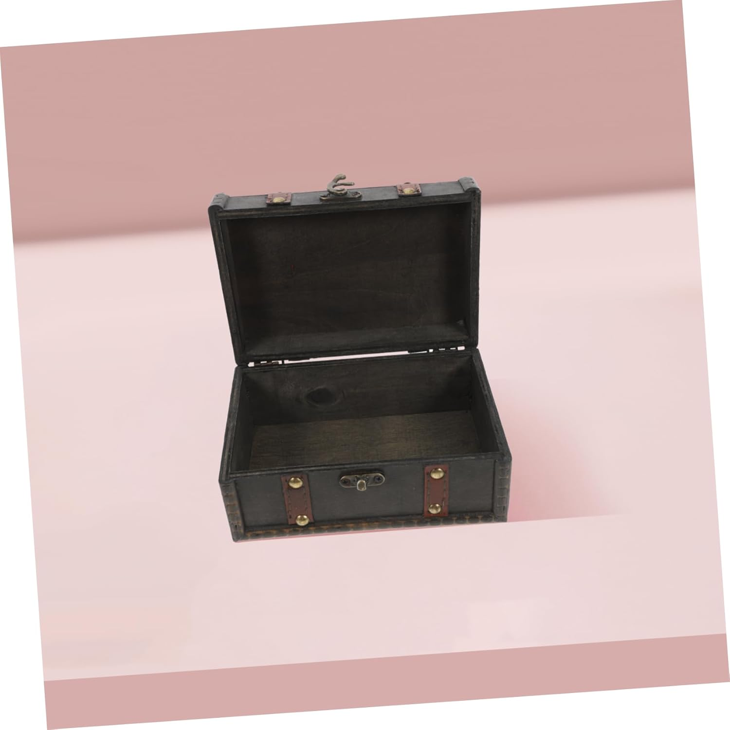 HOMSFOU Small Wooden Treasure Chest with Lid Vintage Decorative Keepsake Box for Home Decor Engaging Lock Mechanism Retro Wood Storage for Jewelry and Treasures image number 1