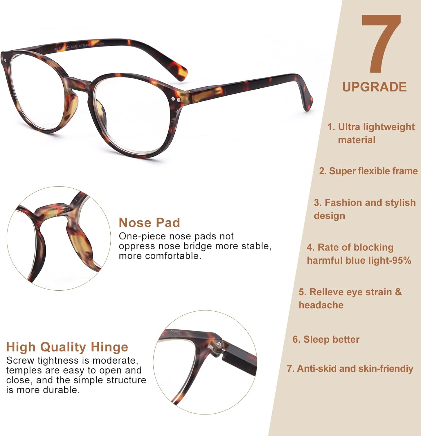 OKH Blue Light Blocking Glasses for Men Women Computer Gaming Glasses anti Glare anti Eye Trunk Reduce Headache Rectangle round Glasses with Spring Hinges, Turtle Round, Rotondi - Black Round image number 5