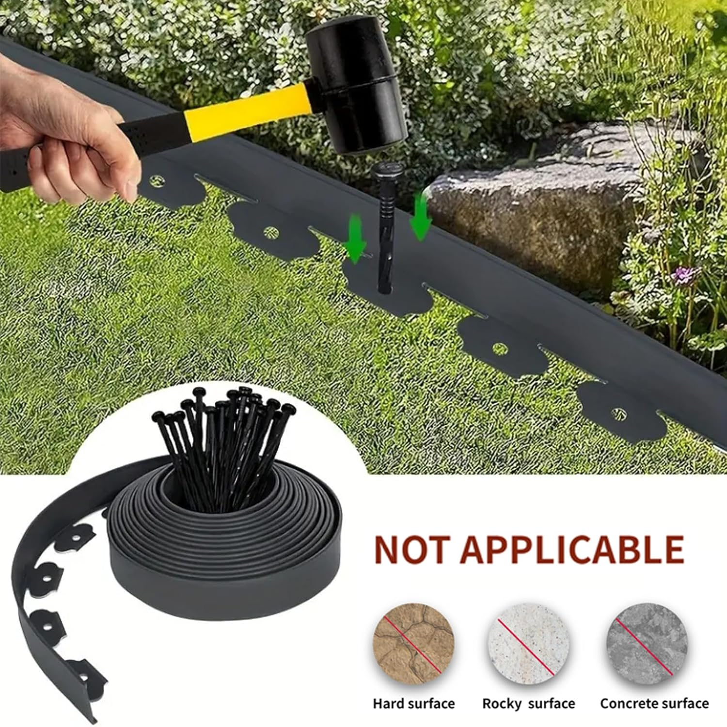 Garden Edging Border, 40Ft Landscape Edging with 40 Spikes for Lawn 2 Inch Tall(Black, 40FT) image number 6