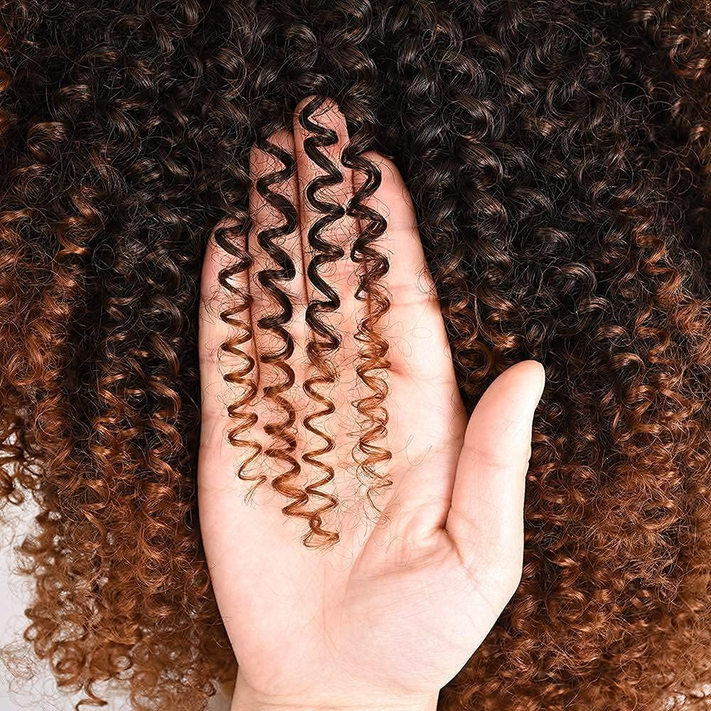 36Cm Afro Kinky Curly Wig with Bangs for Black Women Ombre Brown1B/30 No Glue Full and Fluffy like a Bomb Short Curly Hair Wigs - Ombre Brown image number 2