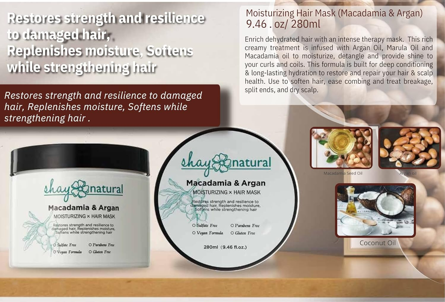 Macadamia & Argan Moisturizing Hair Mask image number 3