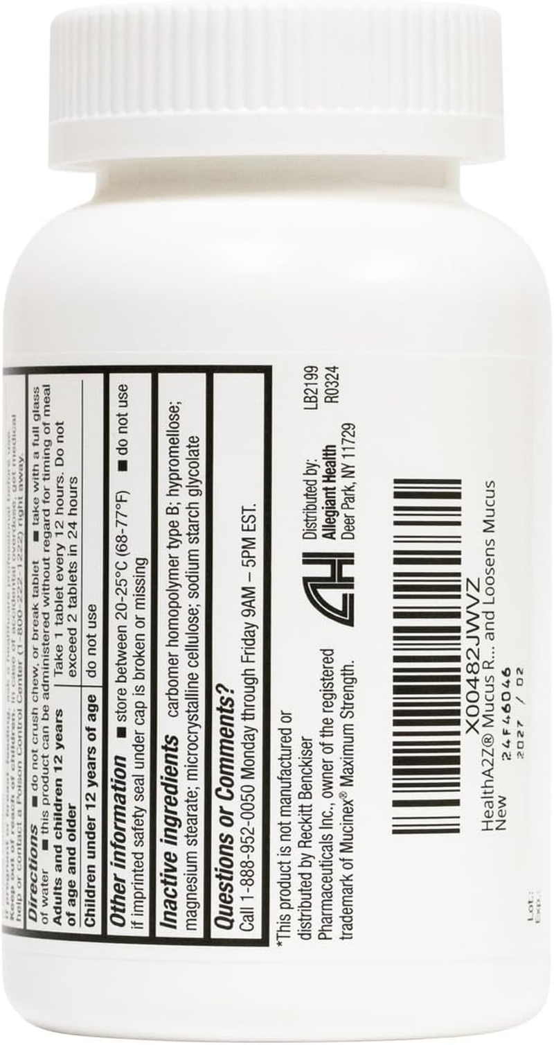 Healtha2Z&reg; Mucus Relief | Guaifenesin 1200 Mg | NO Benzene |100 Tablets | Maximum Strength | 12 Hour | Expectorant | Relieves Chest Congestion | Thins and Loosens Mucus image number 4