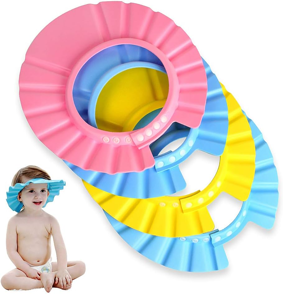 Safe Shampoo Bathing Cap Hat, Ewinever 4PCS Bath Protection Eyes & Face Cap Soft Adjustable Visor Hat for Toddler, Baby Kids, Children