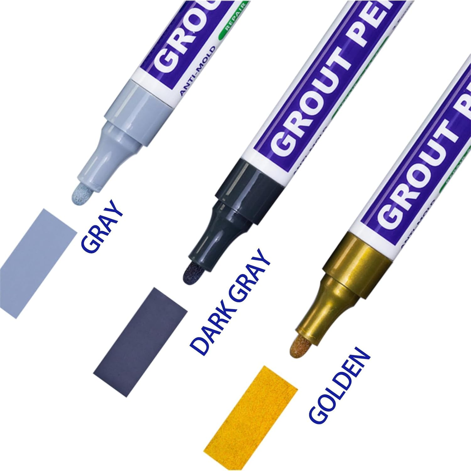 3 Pcs Grout Pen Set, Waterproof Tile Paint Marker for Tile Grout Repair and Colour Renewal, for Bathroom Kitchen Floor Wall Home Improvement Essentials (Grey, Dark Grey, Gold) image number 6
