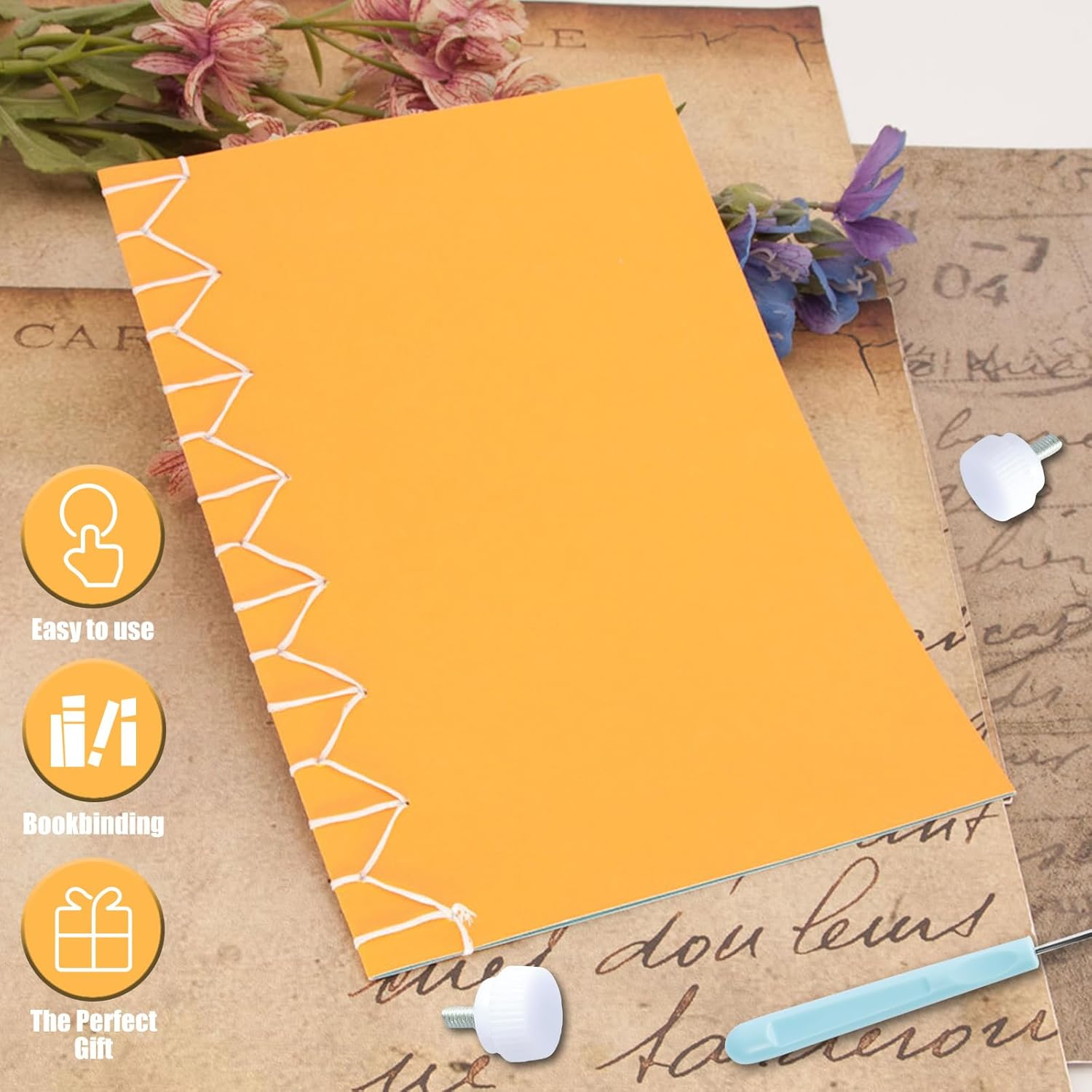 Abizarch Bookbinding Tools Set Wooden Signature Punching Tools Handmade Book Binding Punch Guide Tool with Awl Curved and Straight Needle Bookbinding Supplies for DIY Crafts Journals Scrapbooking ZHAZ image number 4