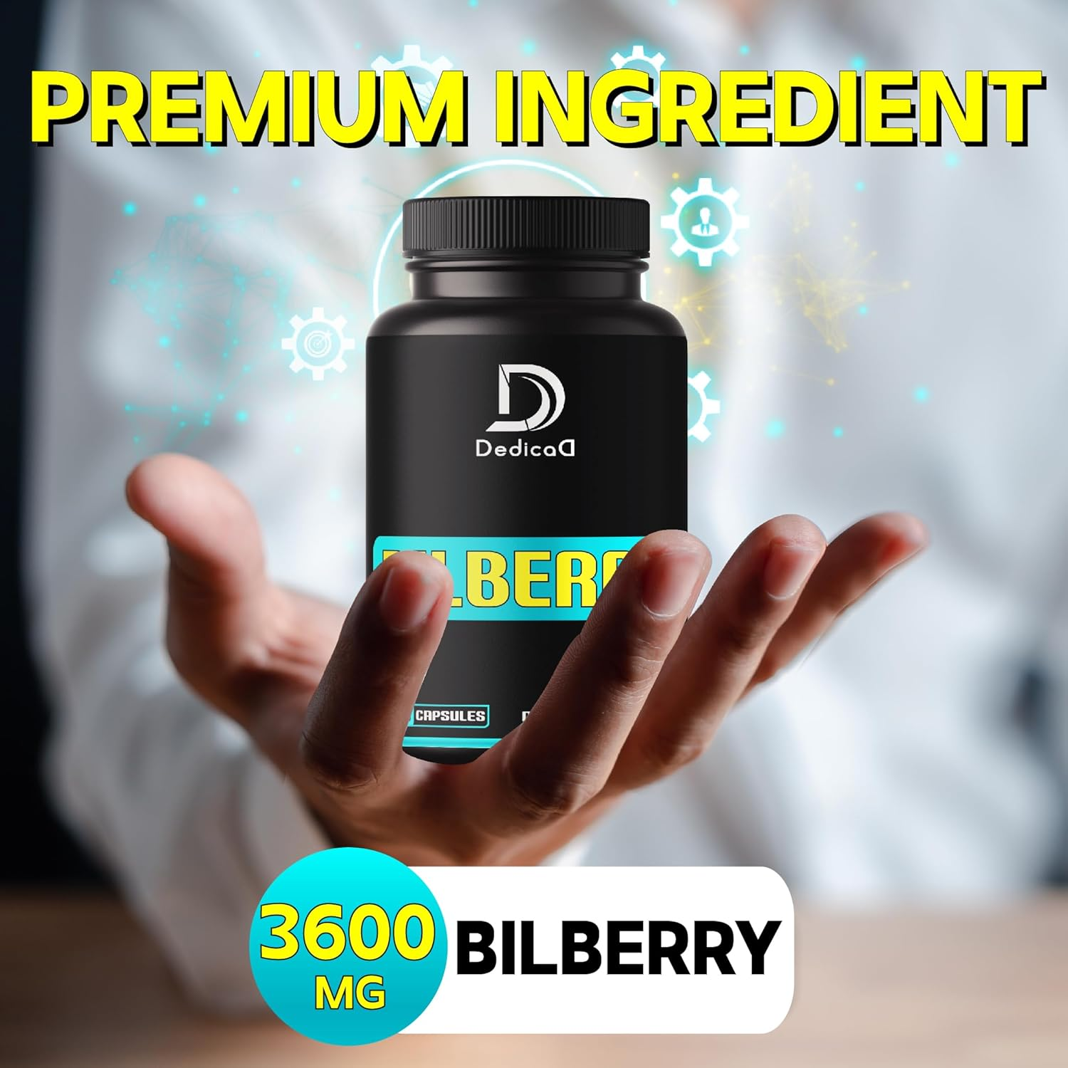 DEDICAD 3600Mg Bilberry Supplement for Eyes - 210 Capsules - Extra Strength for Support Vision, Cognitive, Body Management & Heart Health