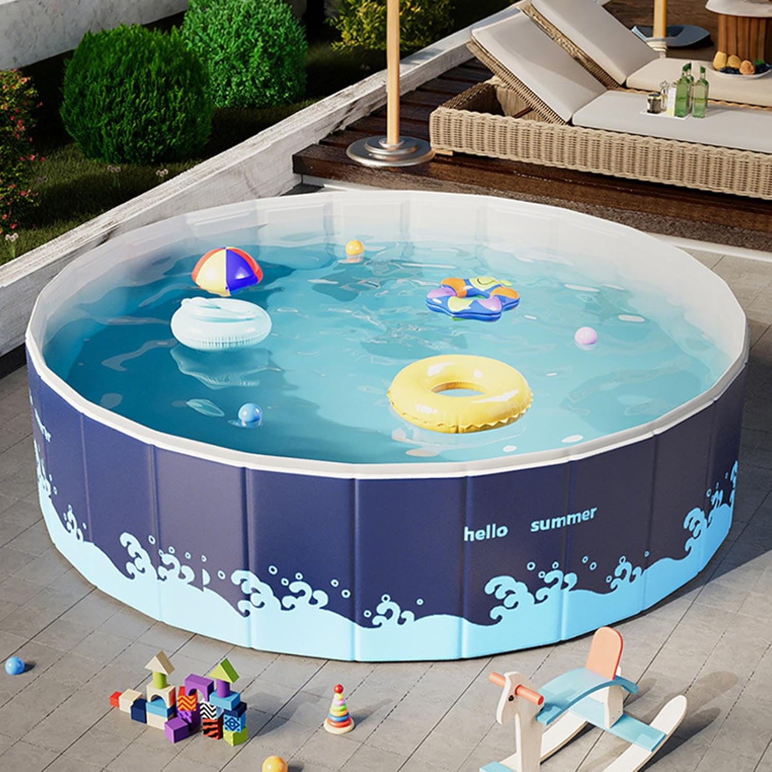VELATEMOR Foldable Pool, Cylindrical Swimming Pool, Non Inflatable Pool for Kids and Pets, Foldable Swimming Pool for Home Backyard Outdoor Camping (120Cm) image number 2