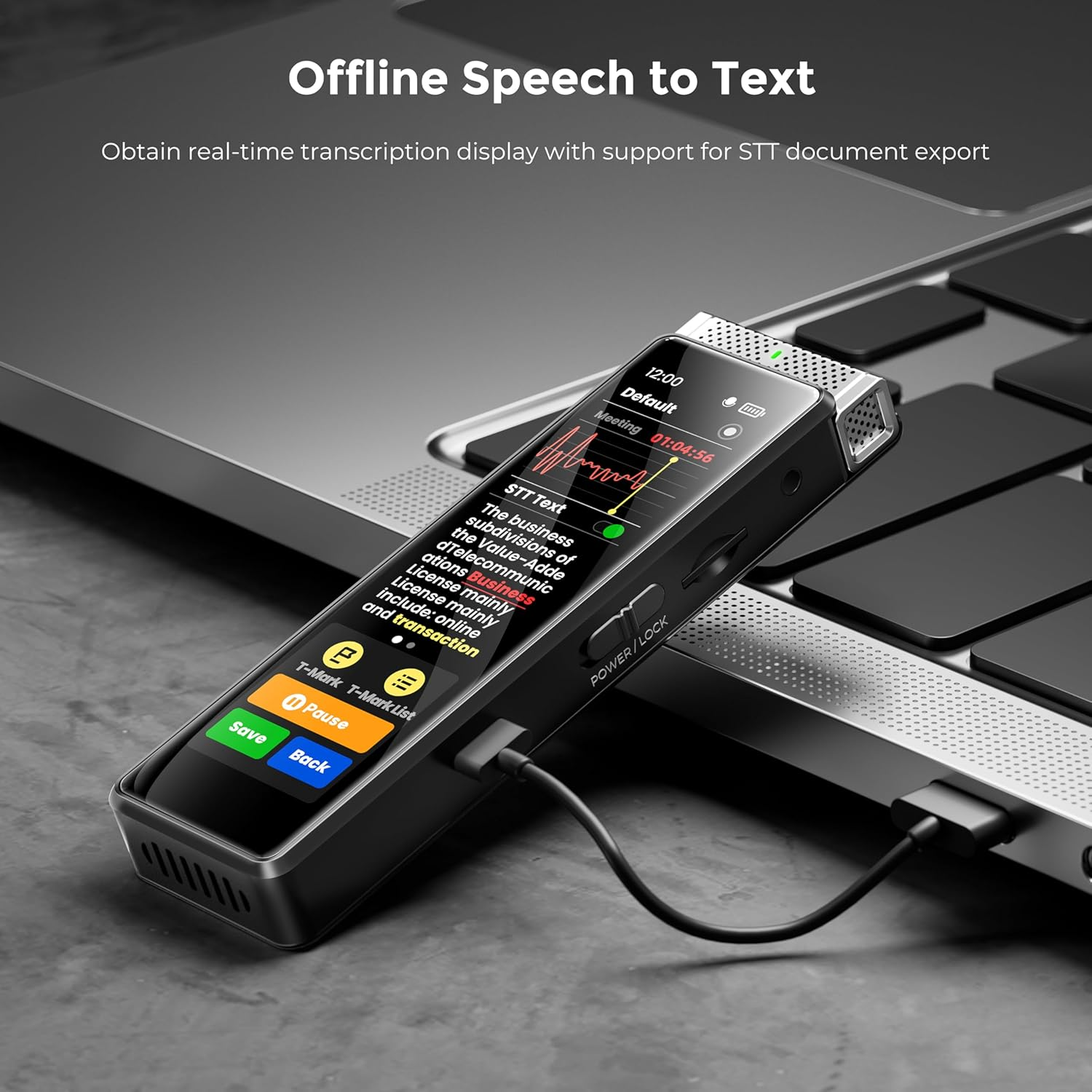 72GB Digital Voice Recorder with Playback, Innioasis R1 Full Touchscreen Voice Recorder with Bluetooth and Intelligent STT Transcription, Voice Activated Sound Audio Recorder Device with Mic (Black) image number 3