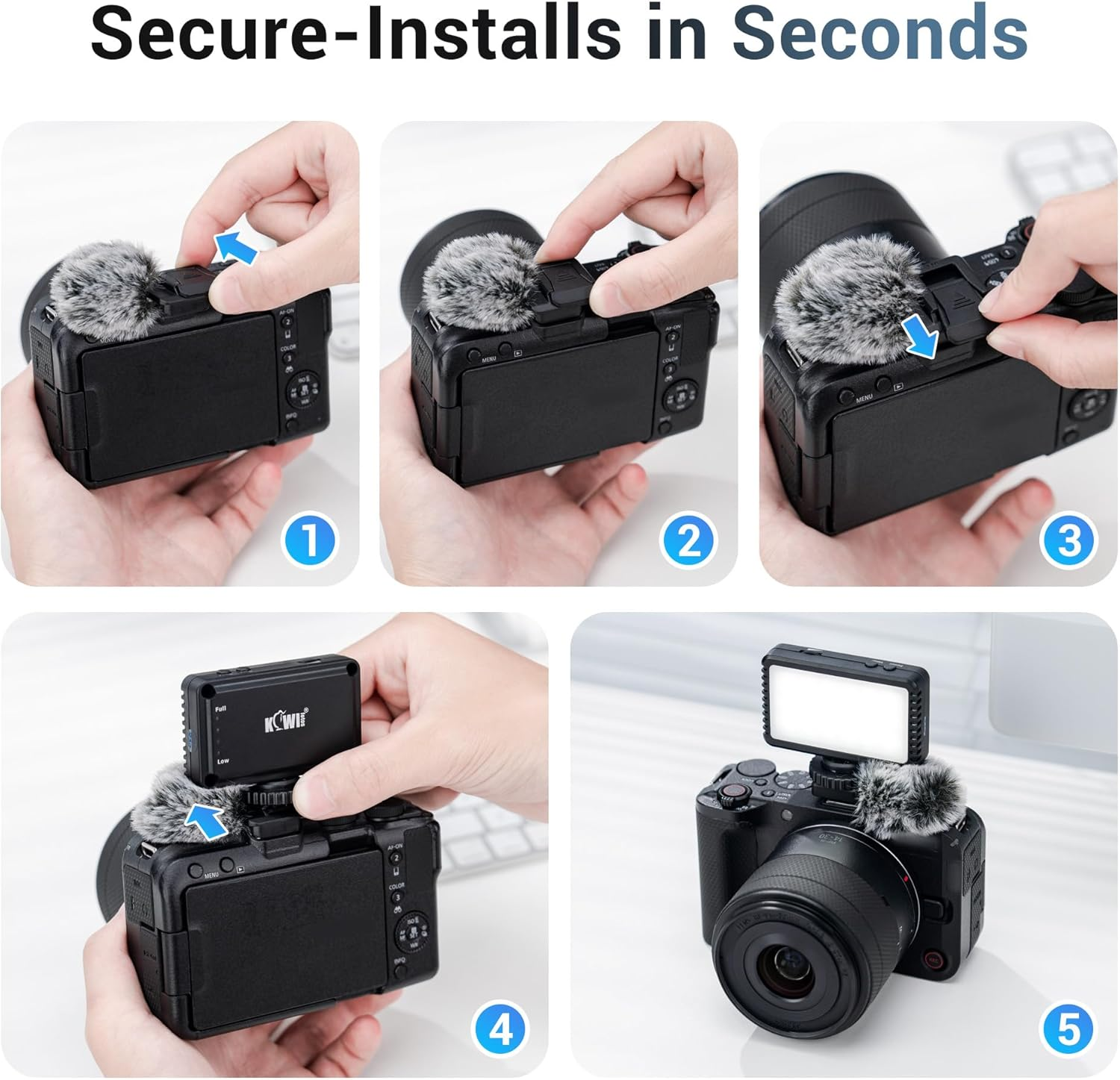 JJC R50V Cold Shoe Wind Muff for Canon EOS R50V R50 V Camera, Cold Shoe Adapter with Furry Windscreen to Reduce Noise, Cold Shoe Mount Holder for Canon R50V Accessories LED Light Microphone Attachment image number 2