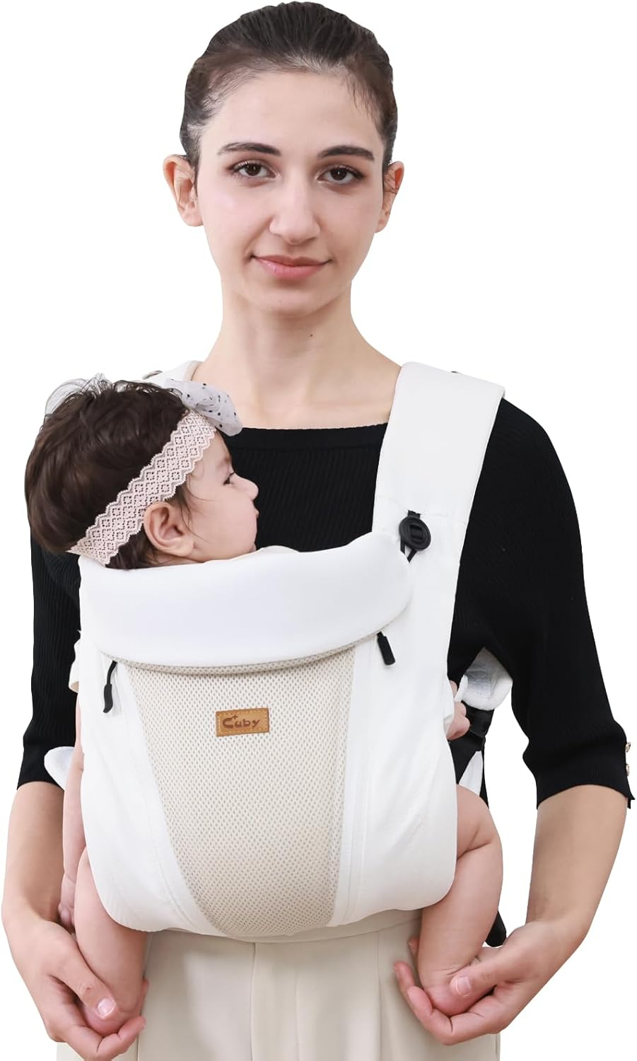 CUBY Baby Carriers from Newborn, Summer Mesh Double Zipper Ergonomic Baby Holder Belt Toddler Carrier from Newborn, Detachable Hood & Reversible Head Neck Support Baby Carrier for Walking Use to 30LBS
