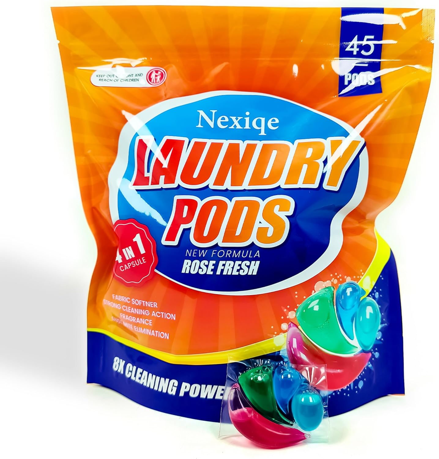 Nexiqe Laundry Pods &ndash; 45 Count | 4-In-1 Enzyme Capsules with Rose Fresh Scent | Free from Harsh Chemicals | Family-Safe | Front & Top Load Machine Compatible image number 3