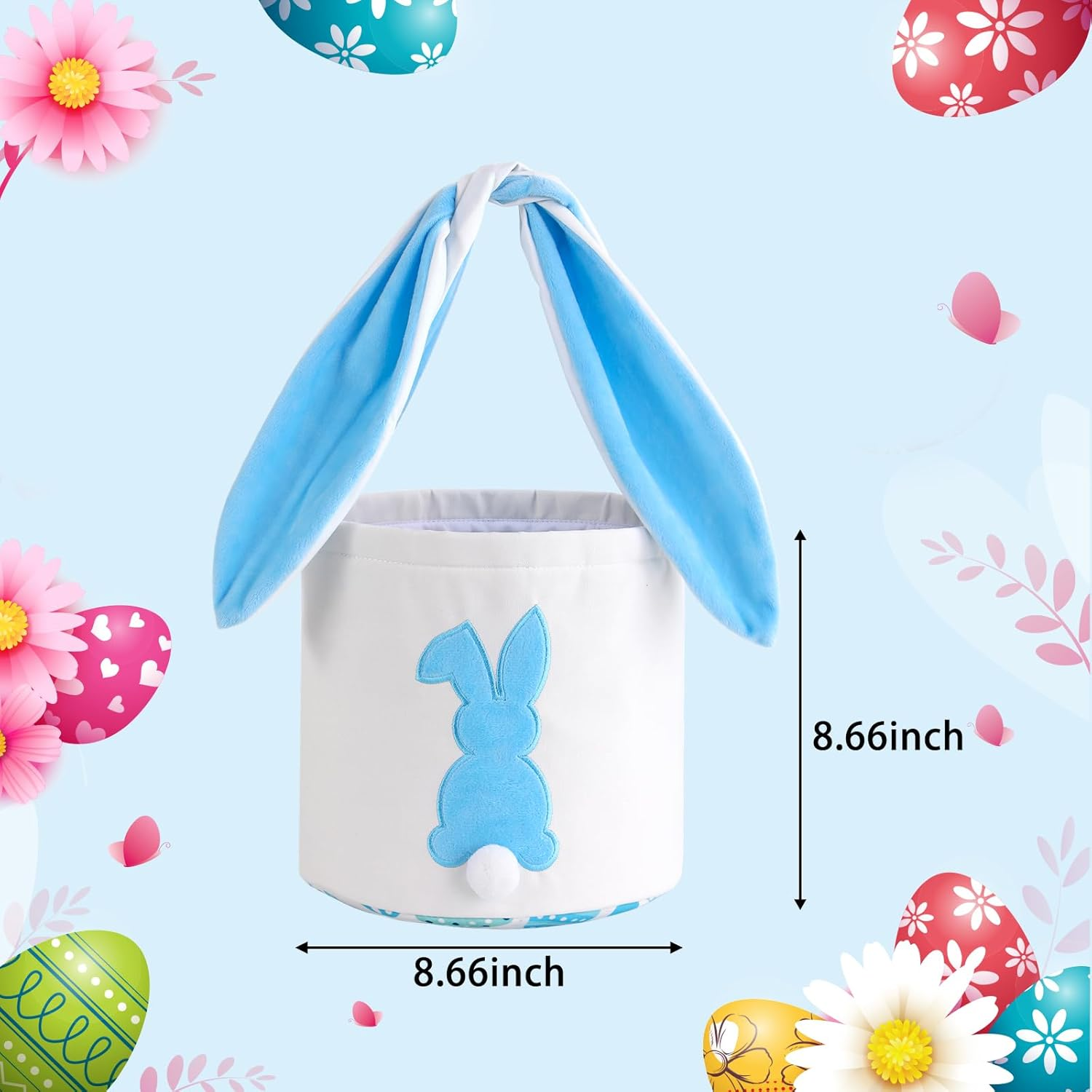 MONOBLANKS Easter Bunny Basket Bags Carrying Gift and Eggs Hunt Bag,Rabbit Canvas Toys Bucket Tote (A-Blue) - A-Blue image number 3