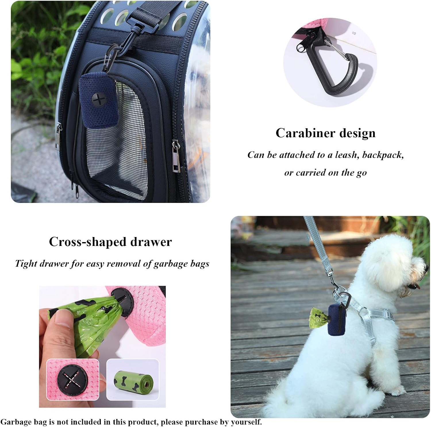 Luojinluoda Dog Poop Bags Dispenser - Mesh Fabric Attachment Large Capacity Dog Poop Bag Holder with Zipper, Portable Pet Waste Bag Holder for Daily Dog Walking image number 5